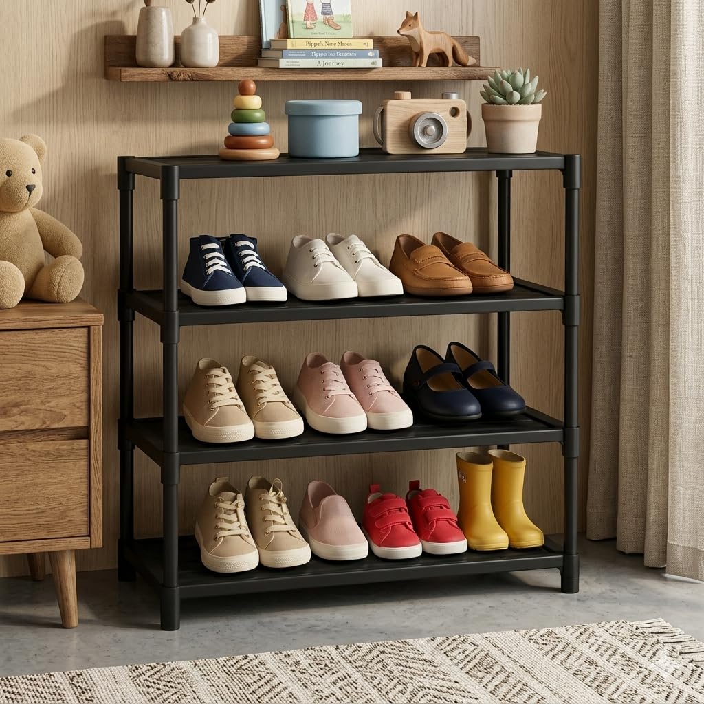 KAVANA Shoe Rack 4 Tier Shoe Rack with Shelf, Folding ShoeRack for Bedroom, Living Room, Entryway, White, ShoeRack, Footwear Stand for Home, ShoeRack Plastic-4 Layer-image-34