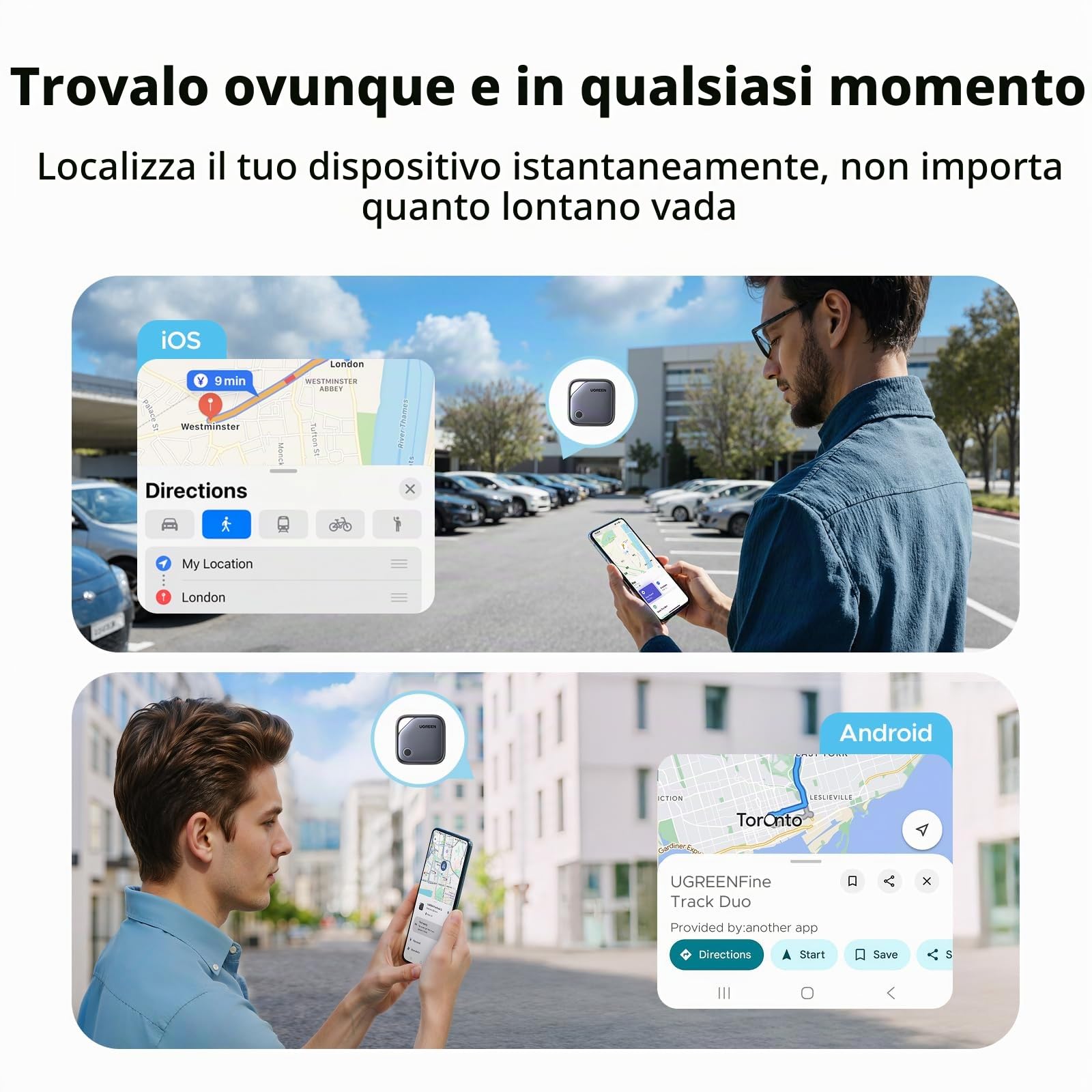 UGREEN FineTrack Duo Supporto iOS Find My o Android Find Hub 4 pezzi — immagine 4 di 16