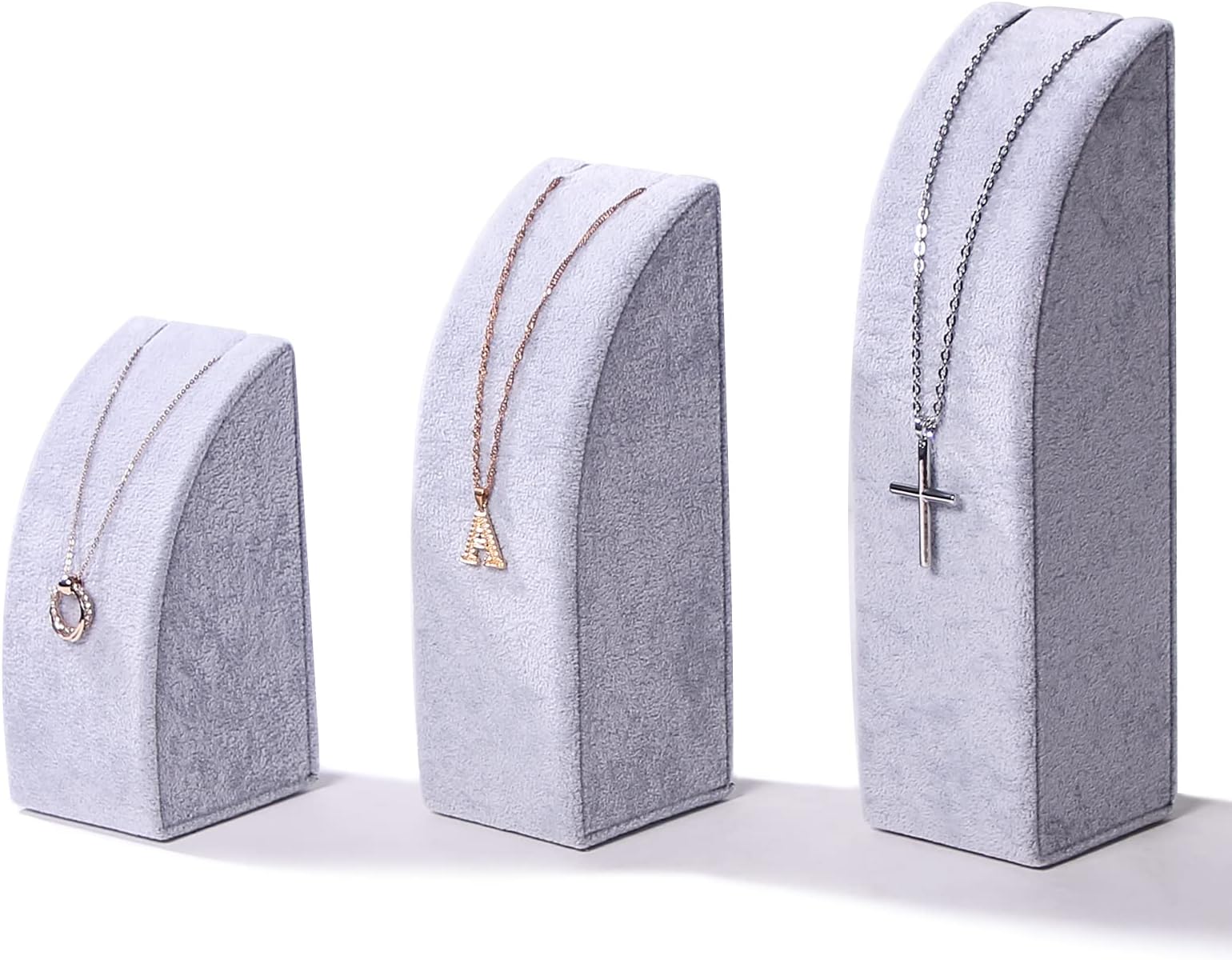 3Pcs/Set Necklace Display Stand For Selling Velvet Jewelry Holder Organizer Pandent Rack for Show (Gray Velvet)