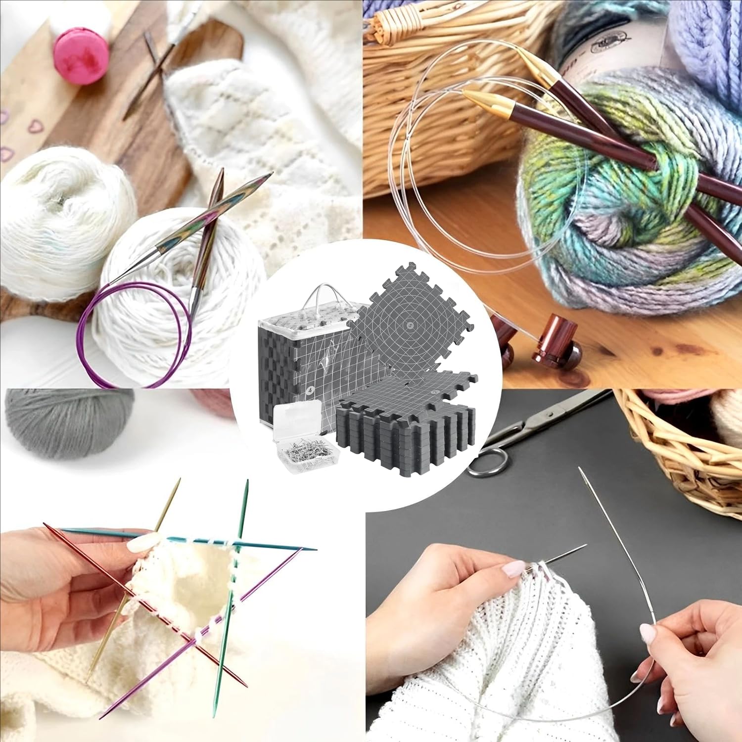 Tappetini Di Bloccaggio Per Uncinetto,Blocking Mats For Knitting,9 Pcs Lavori a Maglia Di Tavole Di Blocco Extra Spesse Con Griglie,100 Punti t,Per Progetti Di Uncinetto e Infeltrimento(Grigio)