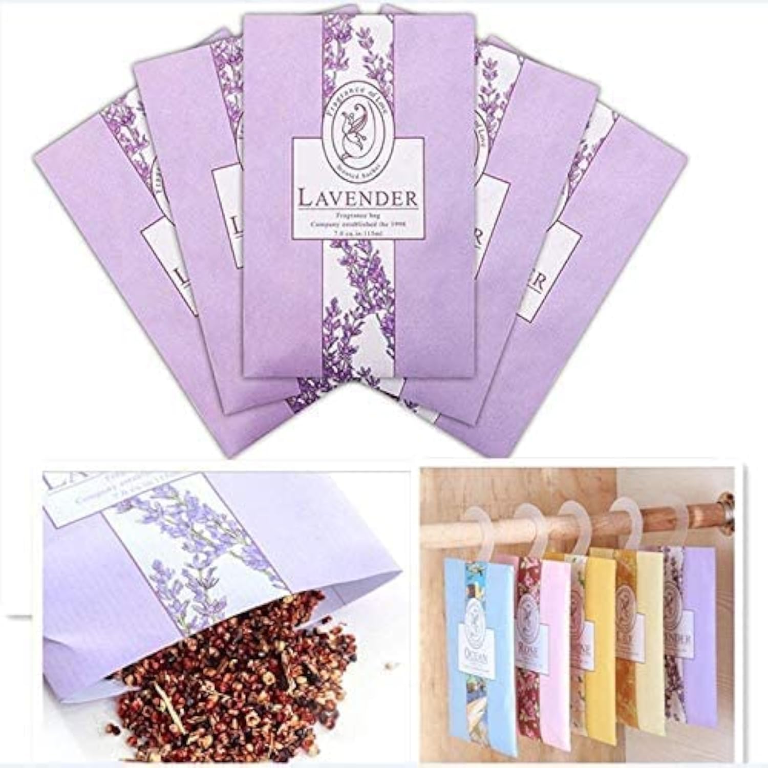 5 Packs Lavender Scented Fragrance Spice Sachets Bags with Hooking for Drawer, Closet
