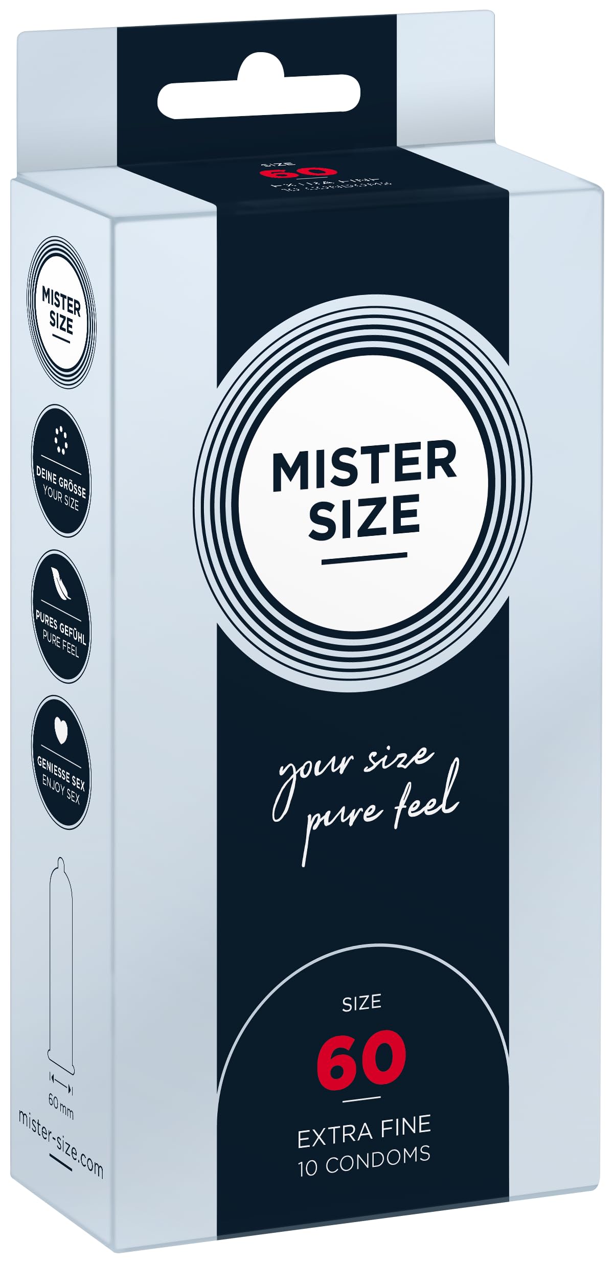 MISTER SIZE Kondome – Extra Dünn & Hauchzart – Gefühlsecht & Extra Feucht – Perfekte Passform – Aus Naturkautschuk-Latex für Natürliches Gefühl & Höchste Sicherheit (10er Pack, 60mm)
