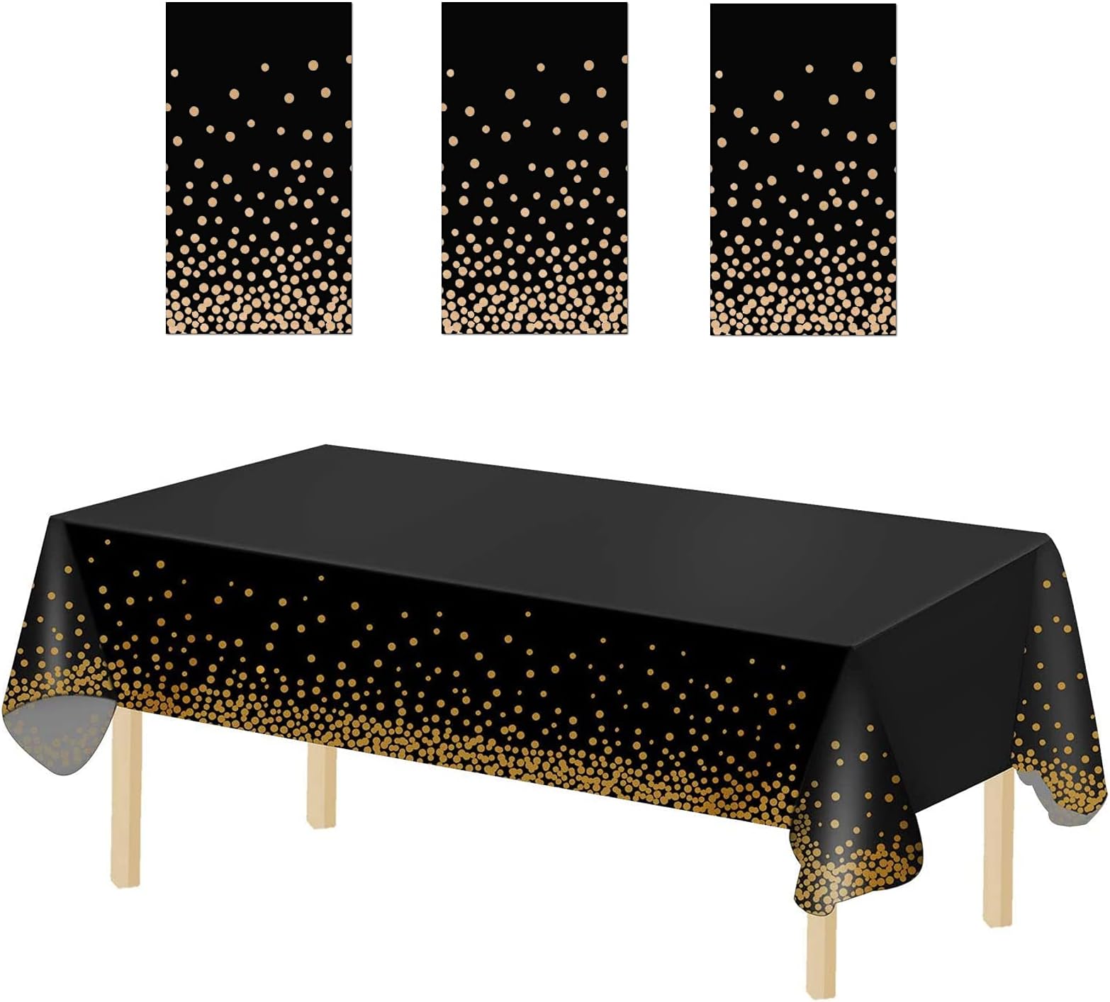 Skycase 3 Pack Disposable Plastic Tablecloths, Plastic Rectangle Black Dot Tablecloths for Indoor or Outdoor Tables Parties Christmas Picnic Birthdays and Weddings