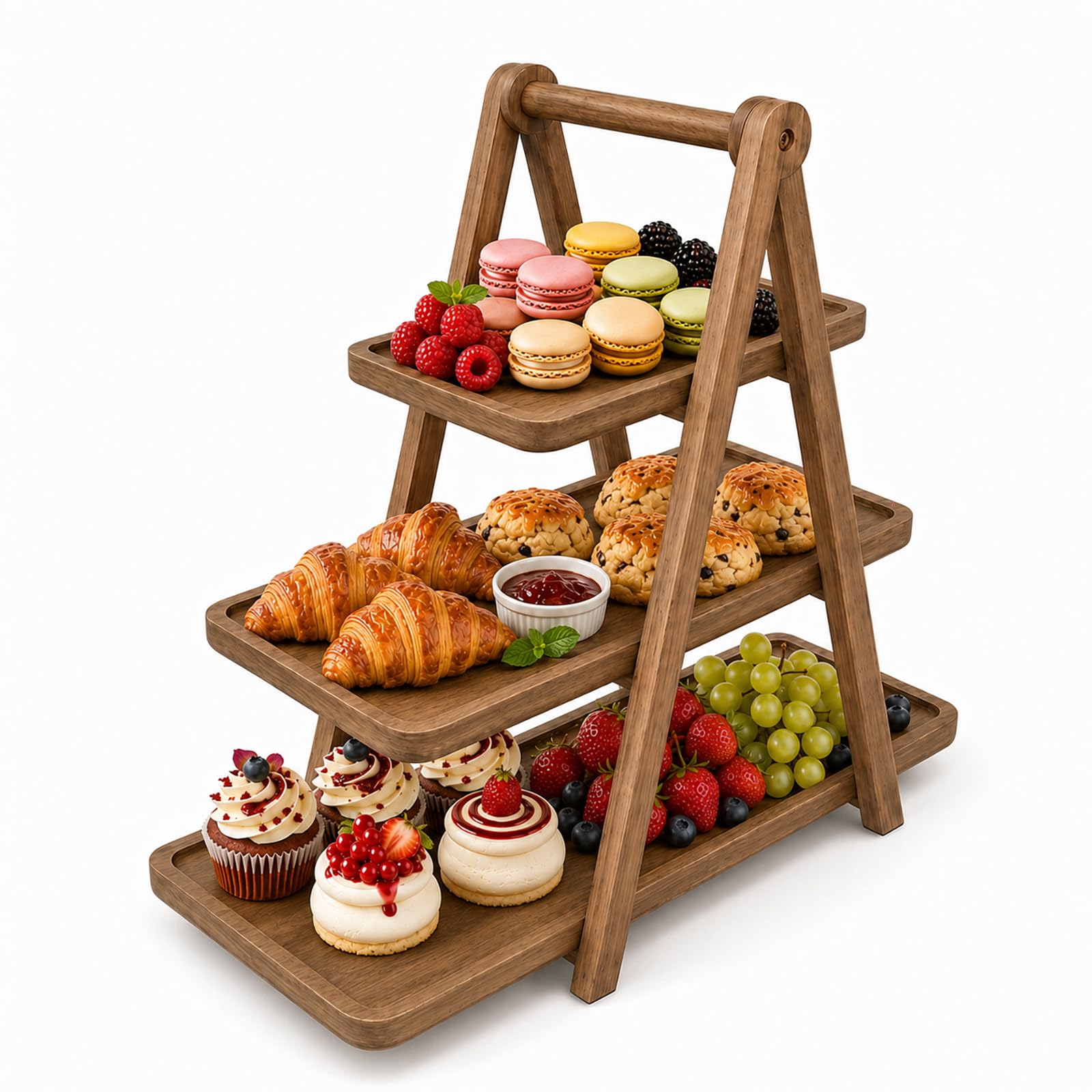 Photo 1 of WARMKEY Acacia Wood 3 Tier Serving Tray