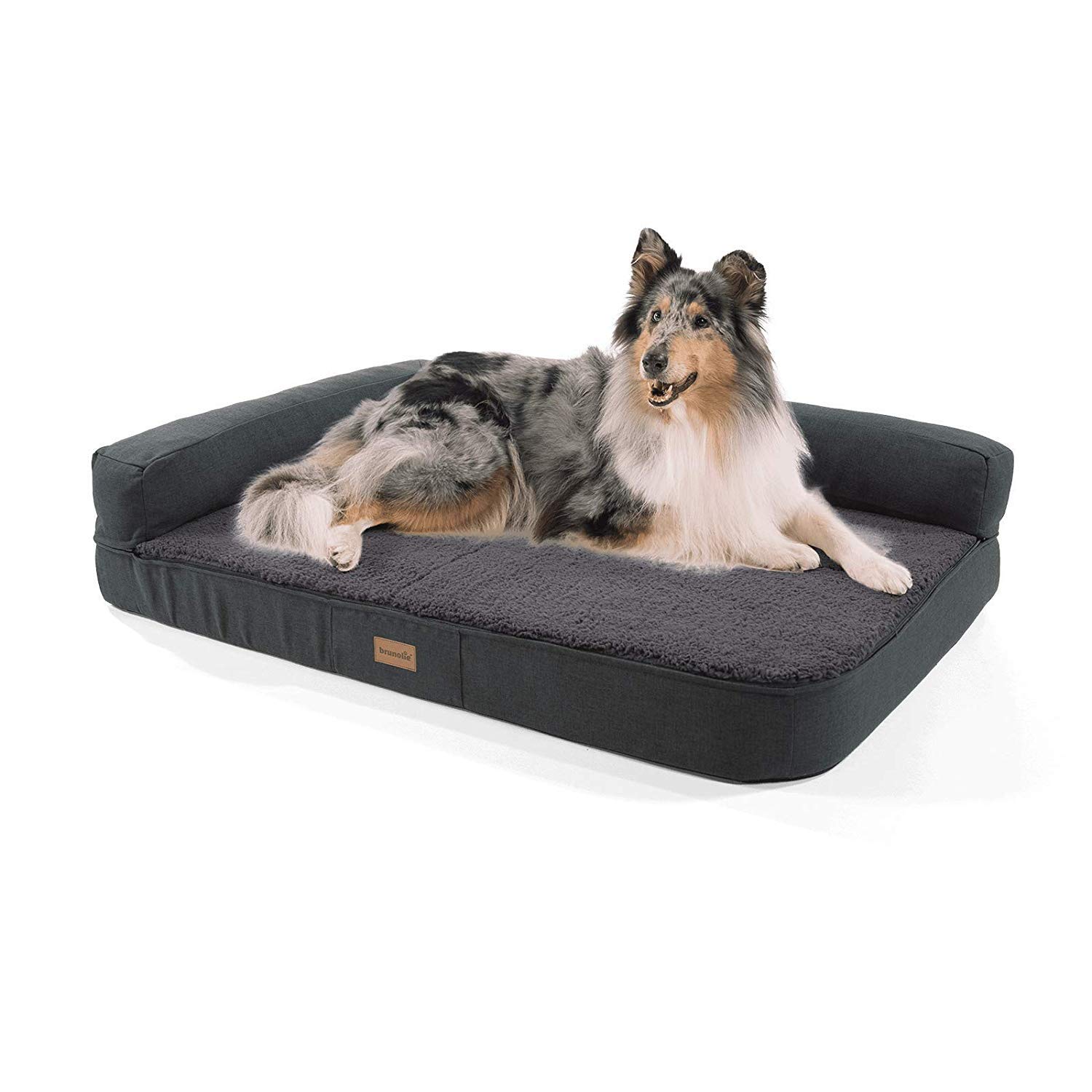 Odin - Cama para perros lavable, ortopédica y antideslizante, cojín para perros de peluche suave, beis, marrón oscuro, gris oscuro y gris, tallas S-L