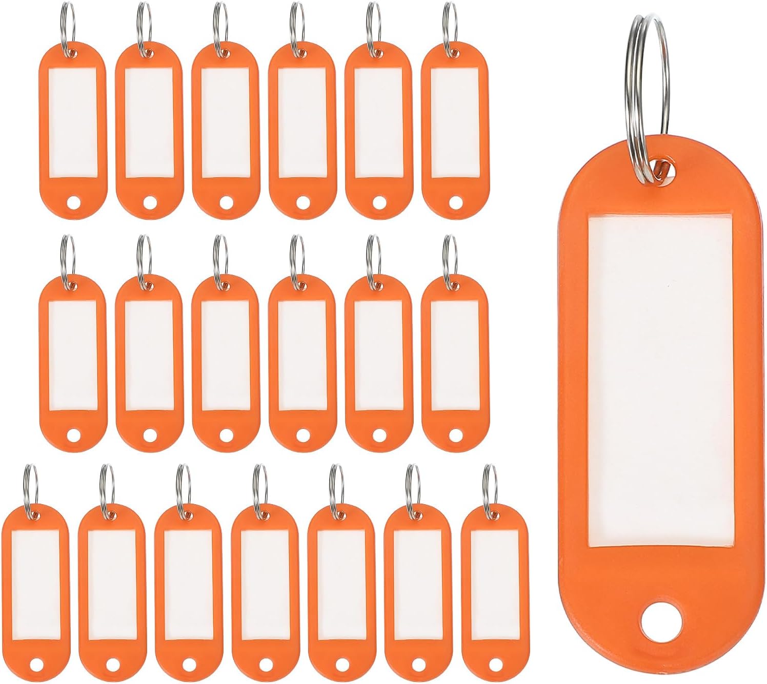 uxcell 20pcs Plastic Key Tags, Keys Ring Tag Identifier Keychain with Split Ring Labels Window for Luggage ID Name Pet Tags, Orange