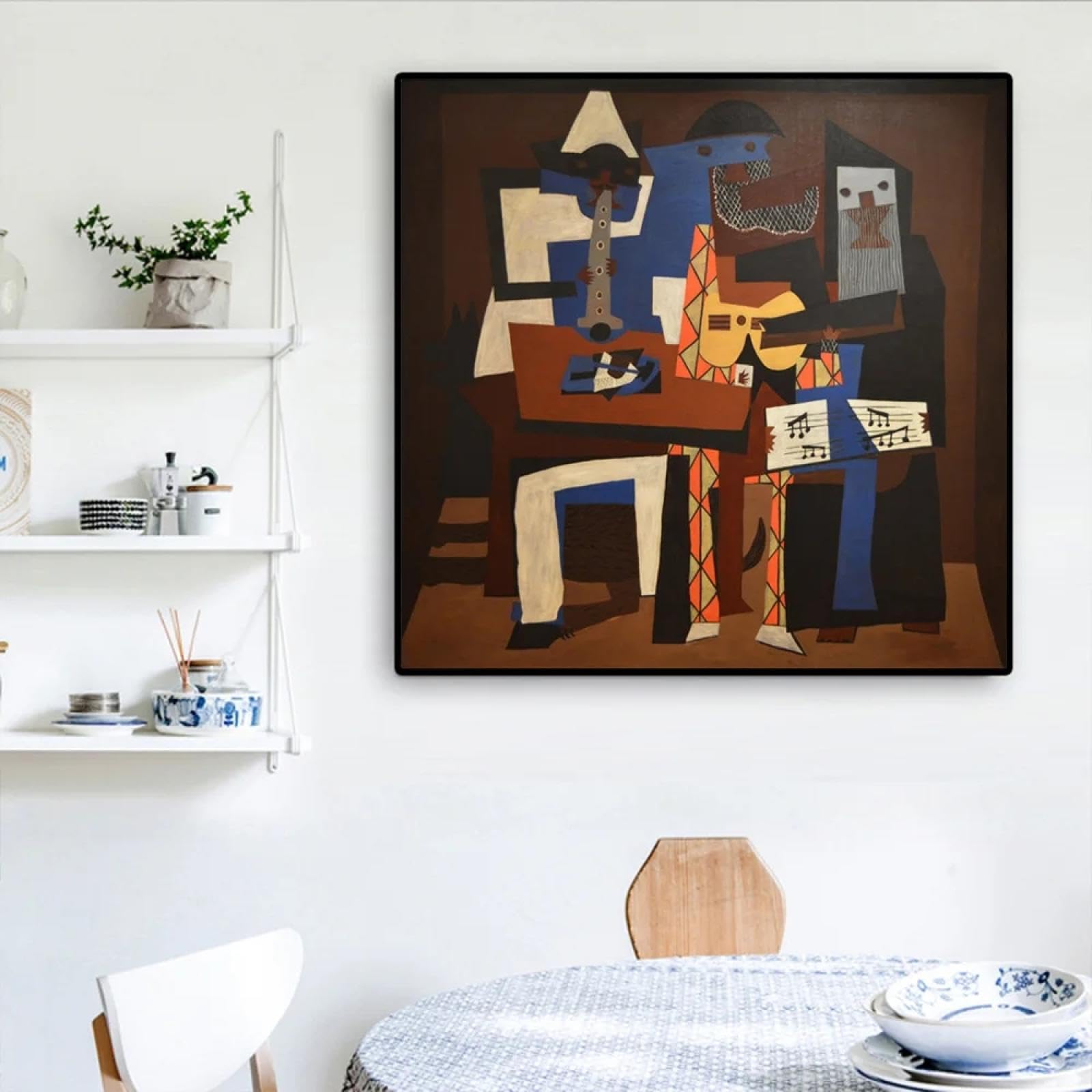 YAJNILUCK Picasso Famosi Tre Uomini Musicali Poster da Parete Arte Astratta Murale Decorazioni per la casa Immagine Tela Dipinto Decorazione del Soggiorno 60x60 cm (24x24 pollici) Cornice Interna
