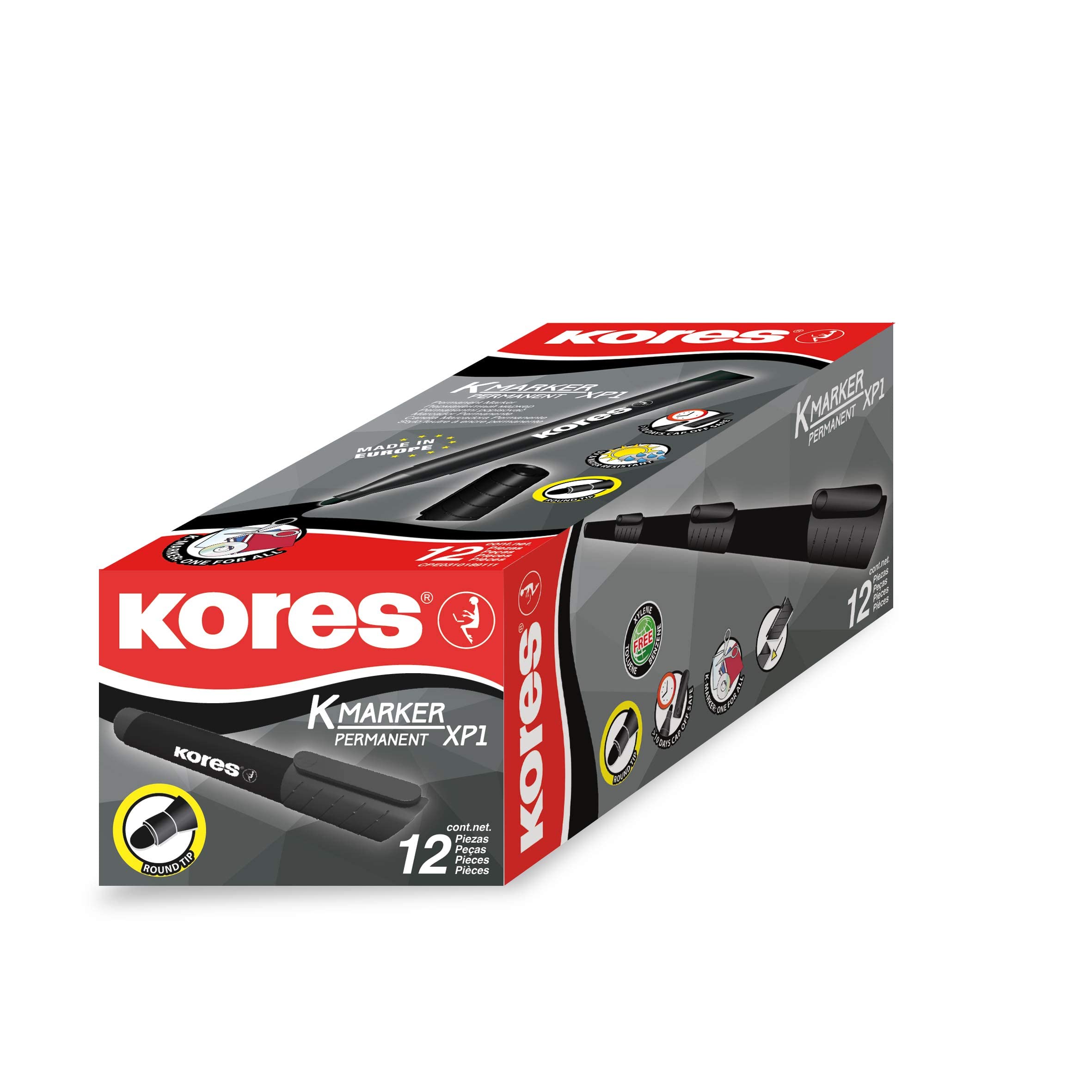 Kores, Green Permanent Marker Pen, K-Marker XP1, Round Tip with Low-Odour Ink, Waterproof Marker Pens for All Surfaces - Image 2