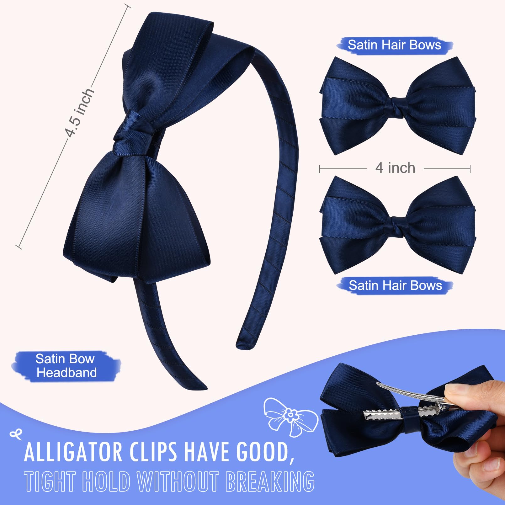 WD2U - Diadema Elástica Con Lazo De Grogrén De Puntos Negros Para Niñas