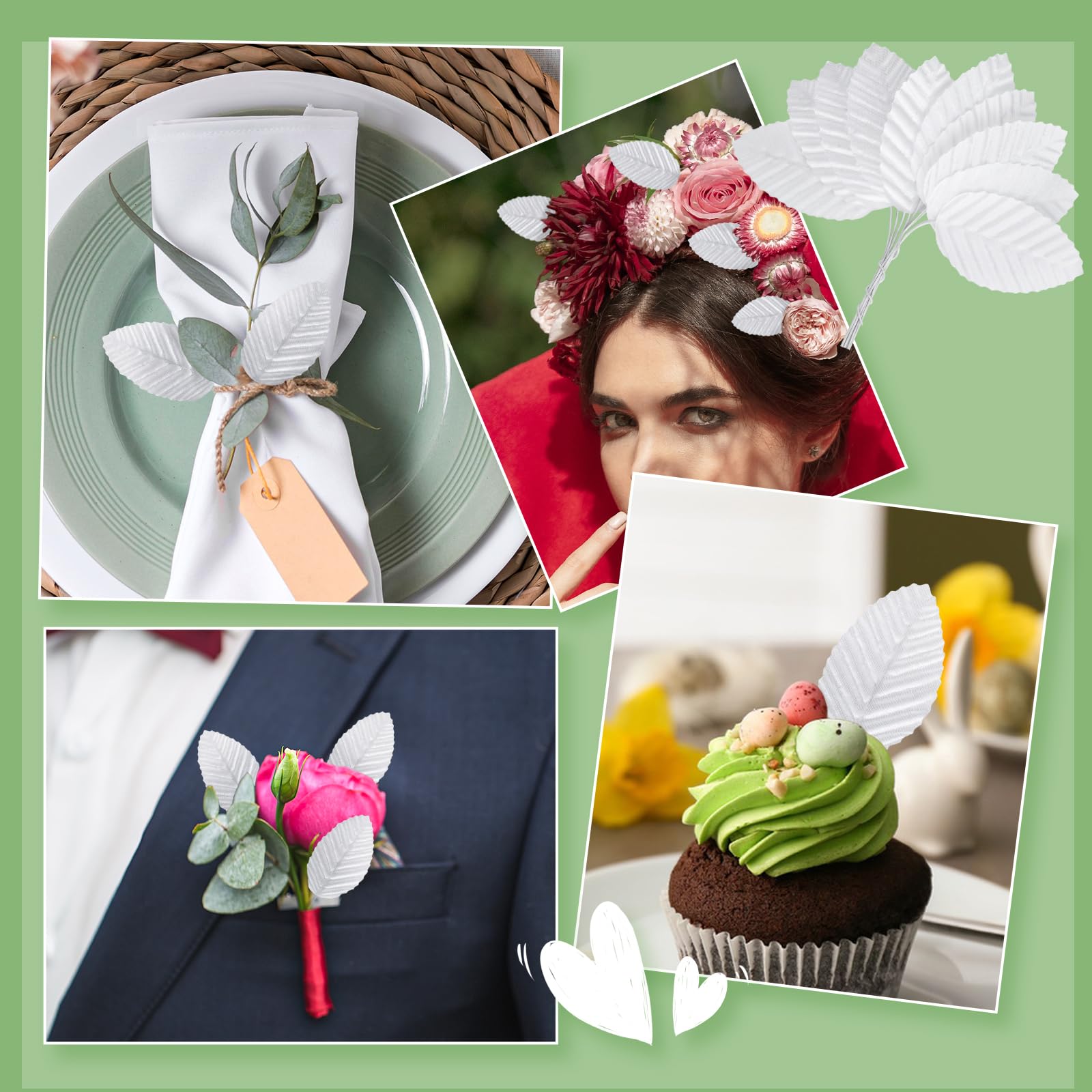 Colaxi Künstliche Seidenblätter für Dekoration, Hochzeit, Corsage, Accessoires, Blumensträuße, Weiß, 200 Stück