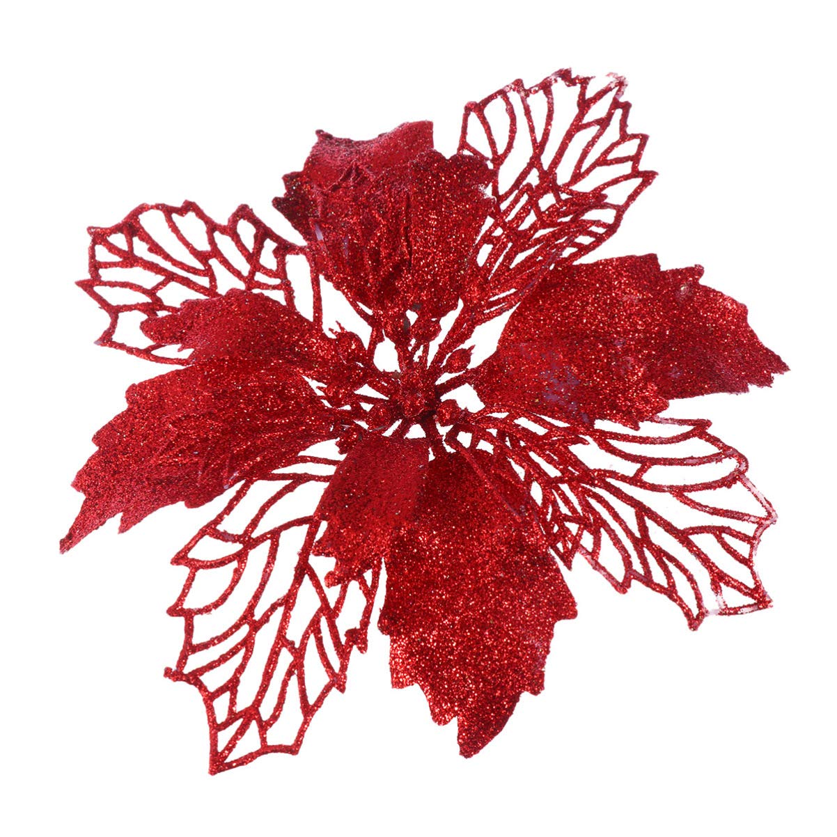 TOYANDONA Decoración Navideña 12 Pcs Glitter Poinsettia Flowers Hollow Artificial Flowers Christmas Ornaments Xmas Tree Hanging Pendant () Liquidación De Adornos Navideños