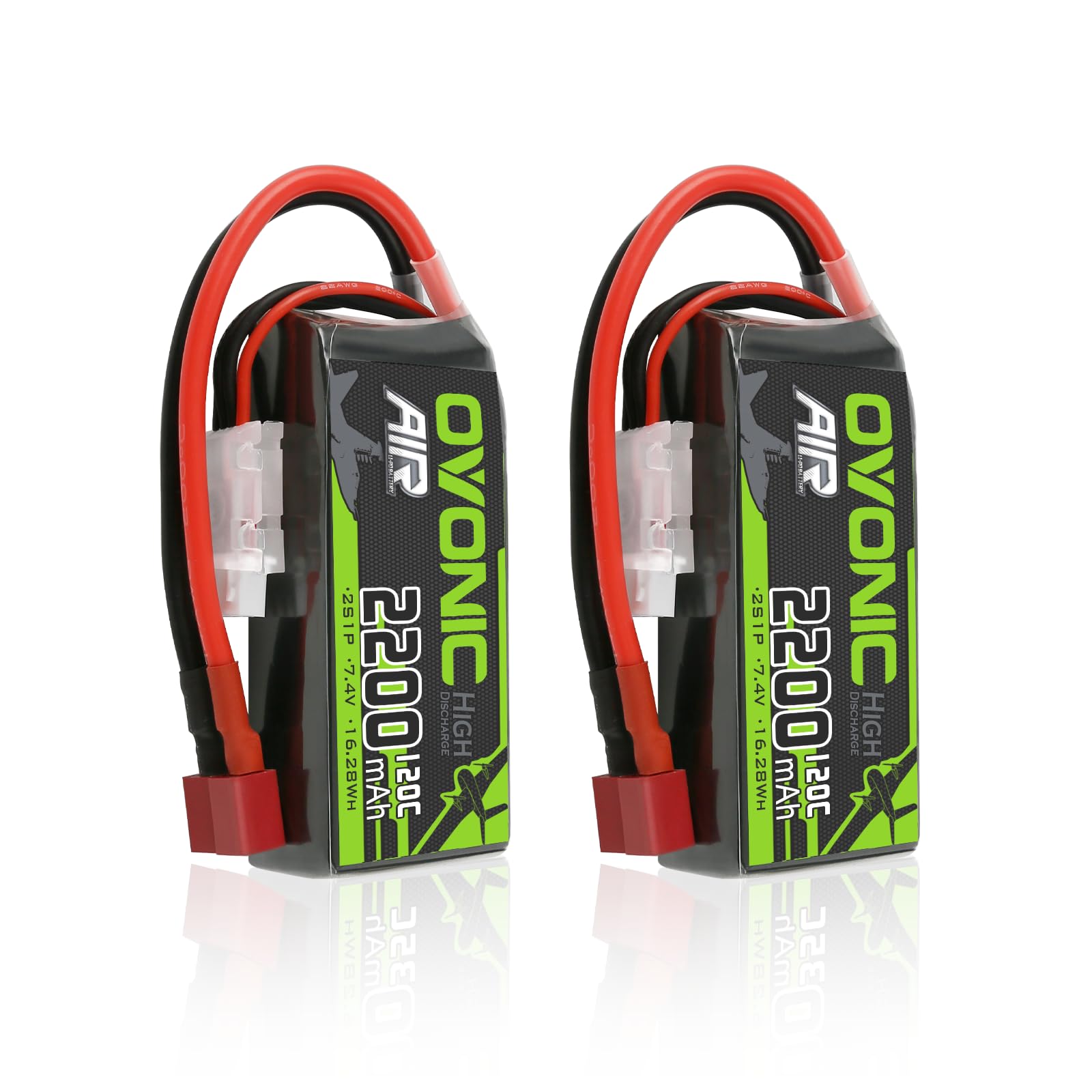 OVONIC 2s Lipo akumulator 7,4 V 120C 2200 mAh akumulator Shorty Pack z wtyczką Deans do helikoptera samolotowego, specjalnie do samolotów 1:14 RC Car RC (2 sztuki)