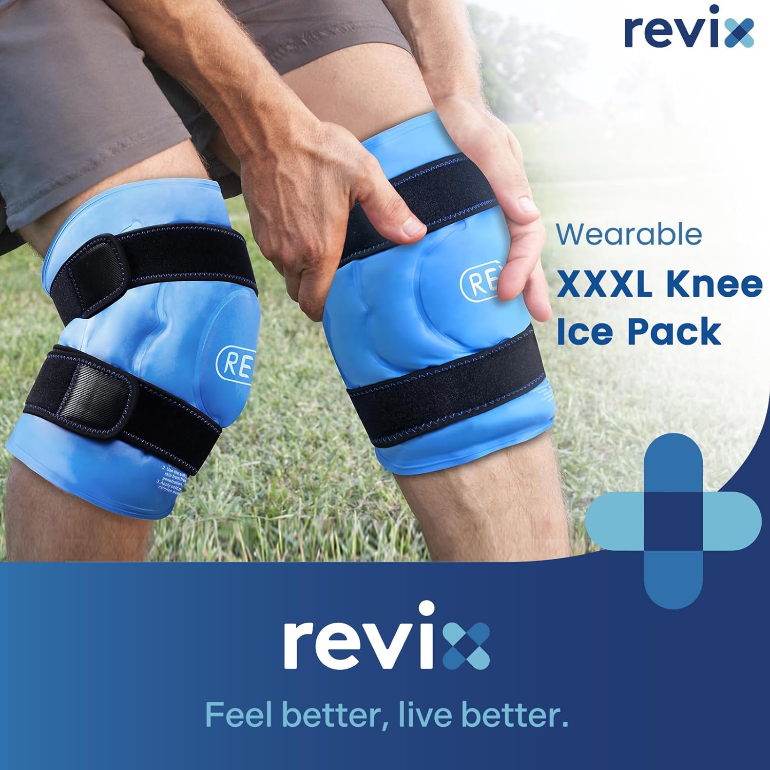 REVIX 20" Extra Large Ice Pack for Knee, Back, Shoulder, Reusable Gel ice Packs to Reduce Discomfort, XXXL Ice Knee Wrap with Cold Compression for Meniscus Tear and Arthritis, Set of Two