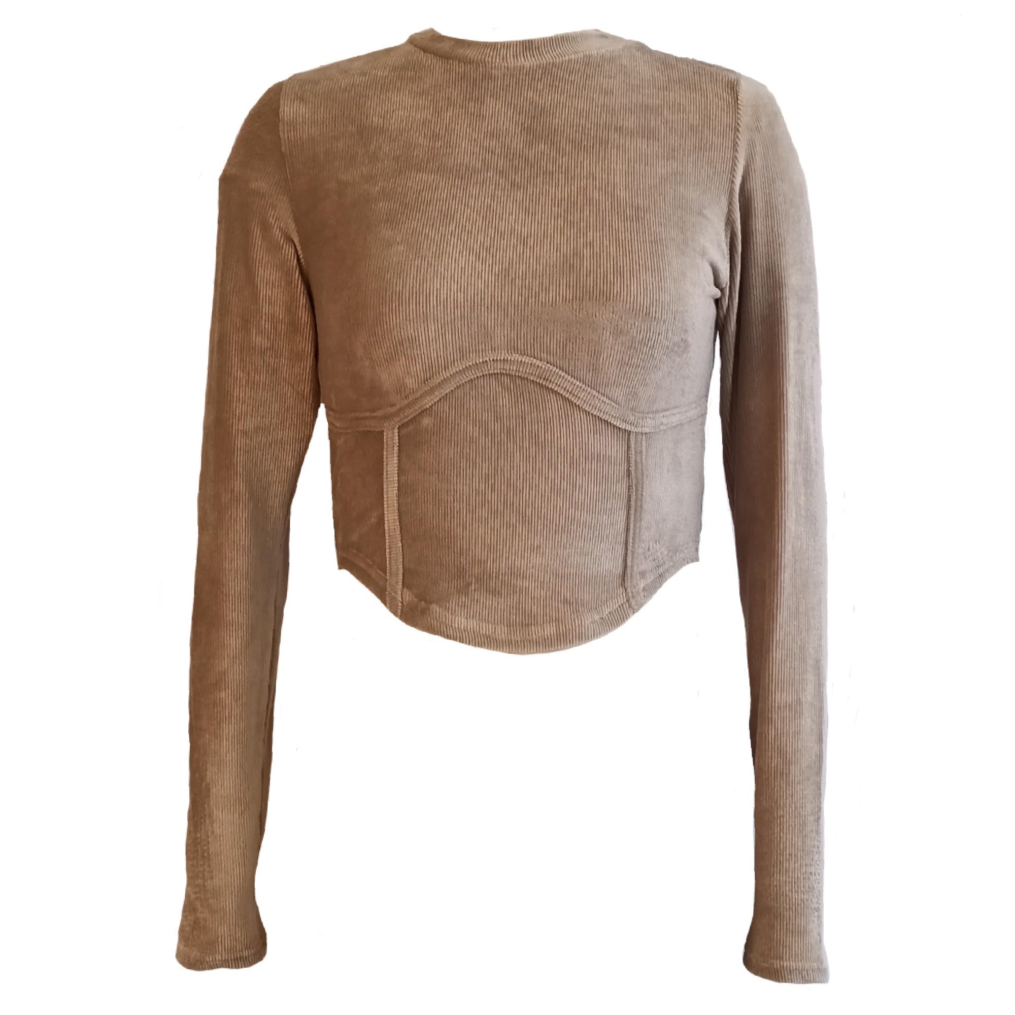 FashionUS Velvour Velvet Long Sleeve Cropped Top