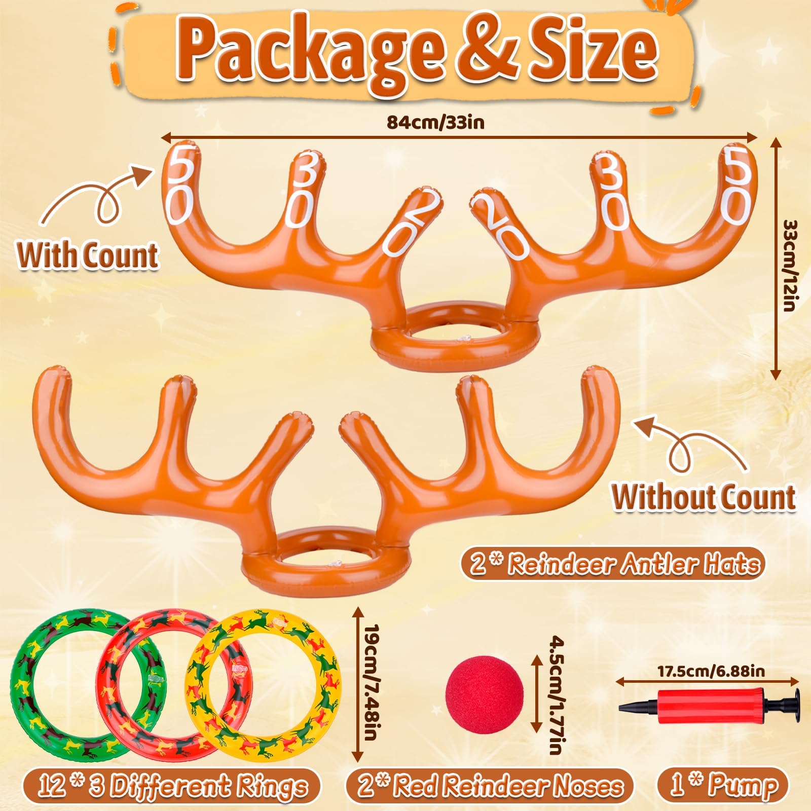 Faburo 7 PCS Christmas Party Toss Game Set Inflatable Reindeer Antler Hat, Christmas Stocking Fillers With 6 Inflatable Rings 1 Antler For Kids Adults Christmas Eve Box Fillers Family Fun Games