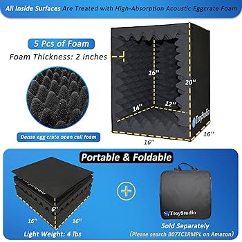 BXI Portable Sound Recording Vocal Booth - |Reflection Filter & Microphone Isolation Shield| - |Large Foldable Stand Mountable Super Dense Sound Absorbing Foam