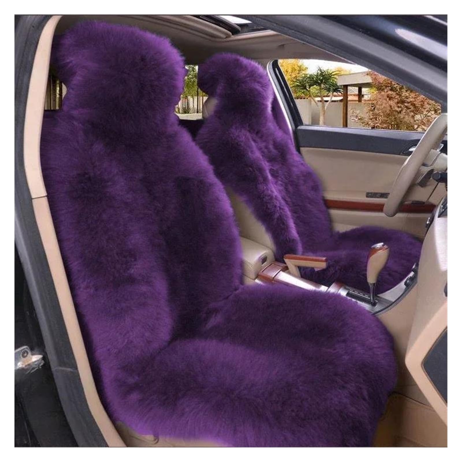 DZSYBUIGB Car Seat Covers - Warm Plush Universal Long Wool Fur Car Front Seat Protect Cushion Mat - Violet