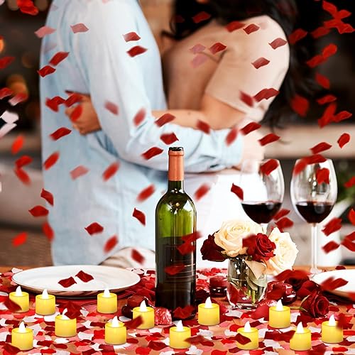 Miniatura 8 de Coume 6000 pétalos de rosa artificiales con 72 velas LED sin llama, decoraciones románticas, velas falsas, decoraciones de feliz aniversario para