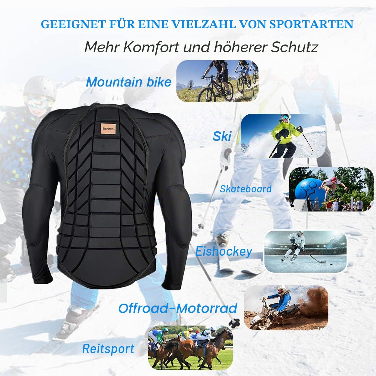 BenKen Ultra Leichter Schutzausrüstung Ski Körper Panzer Rücken Protektor, Außen- Sports Antikollision Backprotector Protektorenjacke für Snowboard Skaten MTB Motorrad Motocross