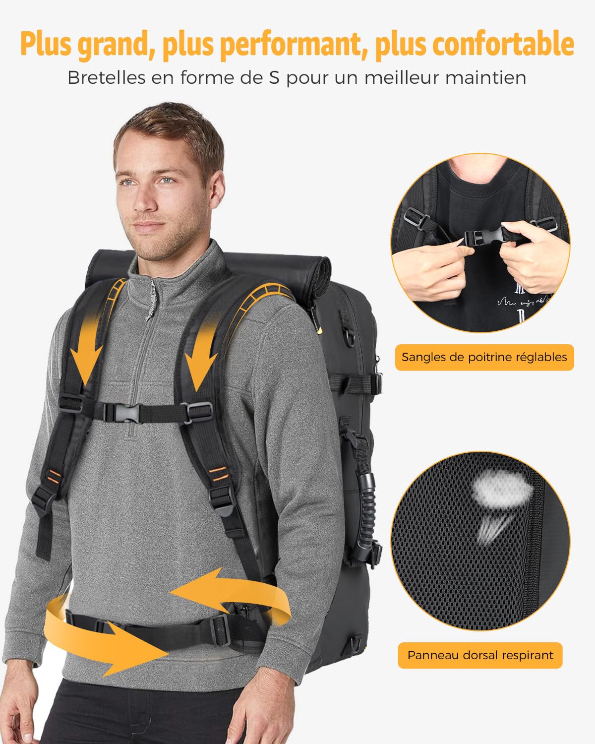 Ponhog Travel Backpack for Men - 50L Convertible Duffle Bag with Shoe Compartment, Carry On Laptop Backpack with USB Charging Port, Hiking Backpack Gym Daypack Water Resistant Rucksack