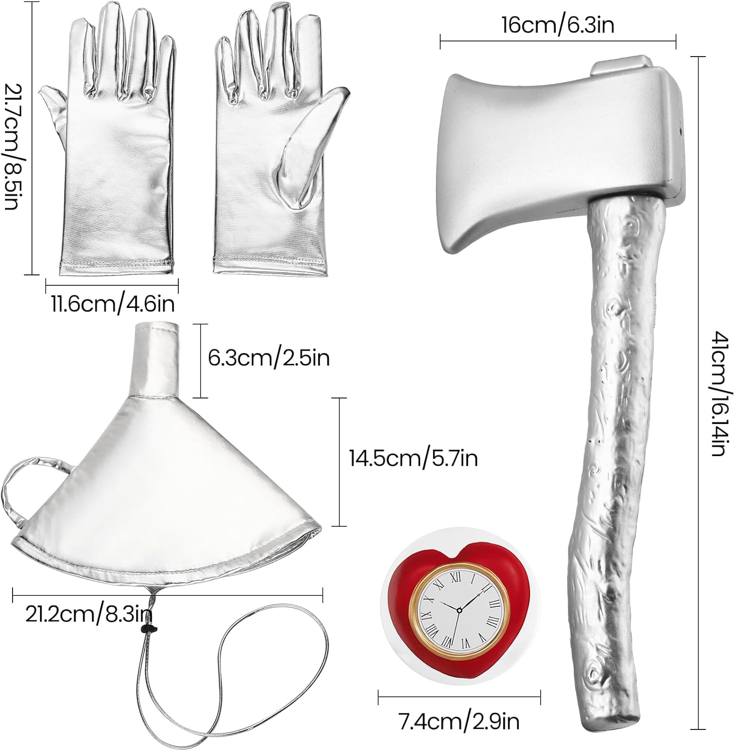 5Pcs Tin costume Accessories Set Adjustable Silver Funnel Hat Halloween Party Dress up - Image 2