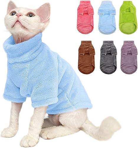 SUNFURA Abrigo de cuello alto para gato, chaleco de forro polar de invierno para gato, pijama suave y acogedora con mangas para cachorros y gatos,