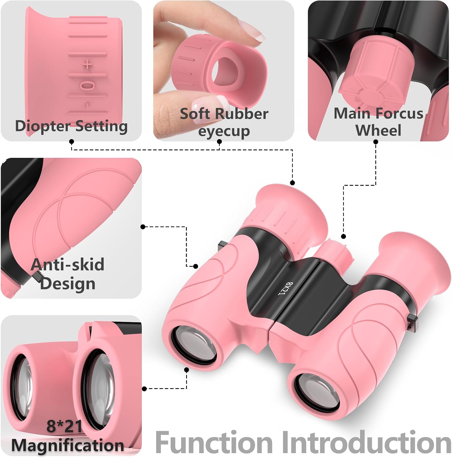 Kids Binoculars 8 x 21 Lightweight Compact Telescope for Kids,Suitable for Bird Watching, Camping, Traveling,Spy Games,Binoculars Kids Toys for 4-12 Years Boys and Girls (Pink)
