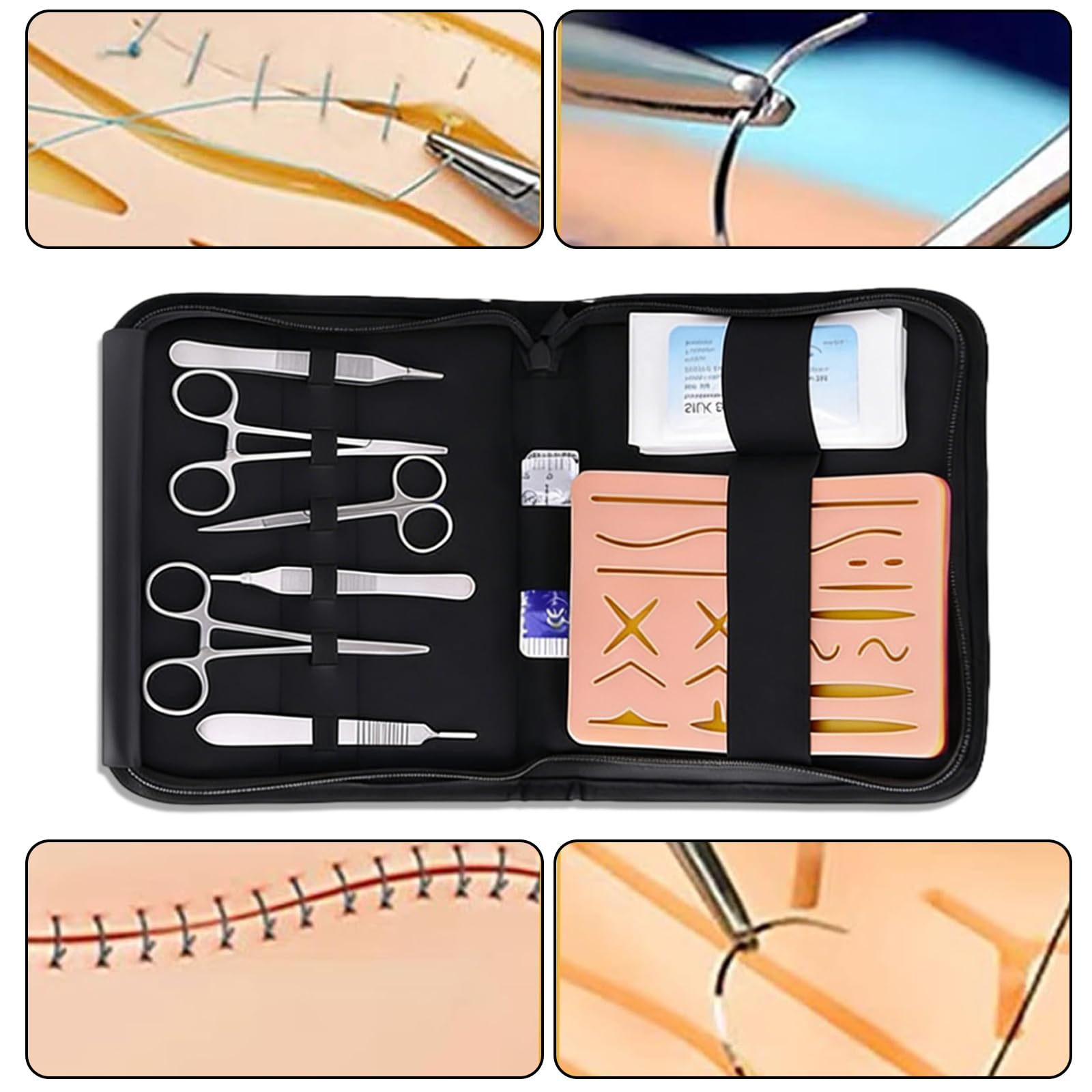 Chirurgisches Nahtset mit realistischem Pad, Wundnaht-Videokurs, Nahtmaterial Chirurgie, Wundnaht Übungsset, Suture Practice Kit, für Notfalltraining und Medizinische Ausbildung