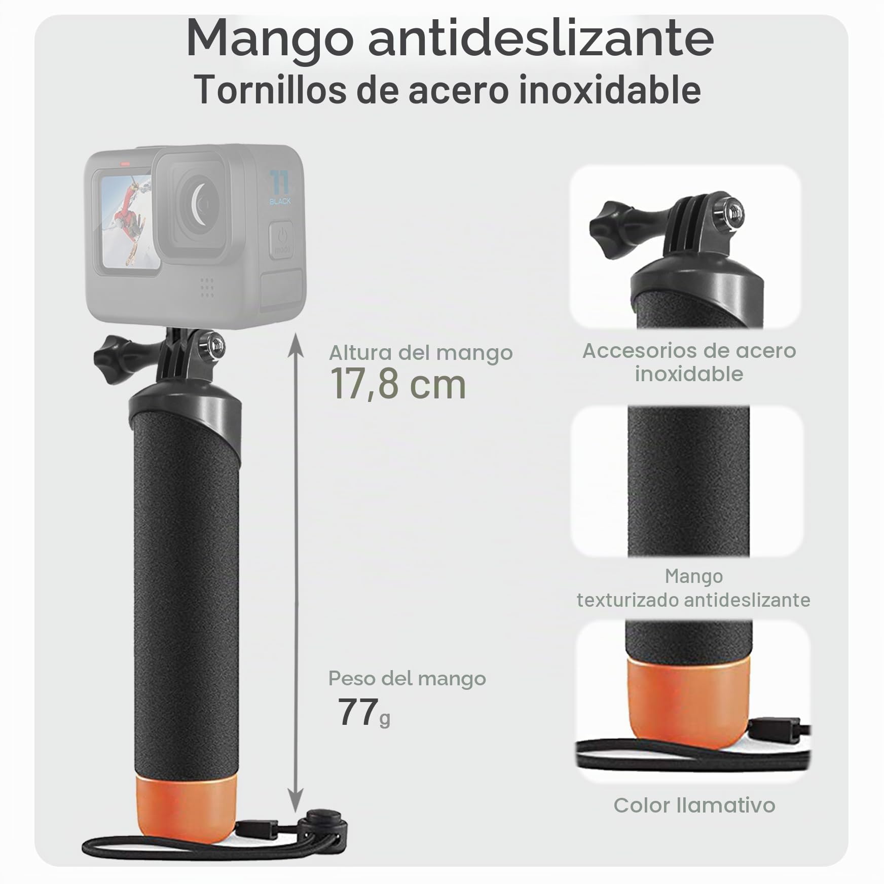 FitStill Funda Protectora Impermeable subacuática de 60 m para Go Pro Hero 13, Paquete de 3 Unidades de Filtro monopié Flotante Agarre de Mano Selfie Stick