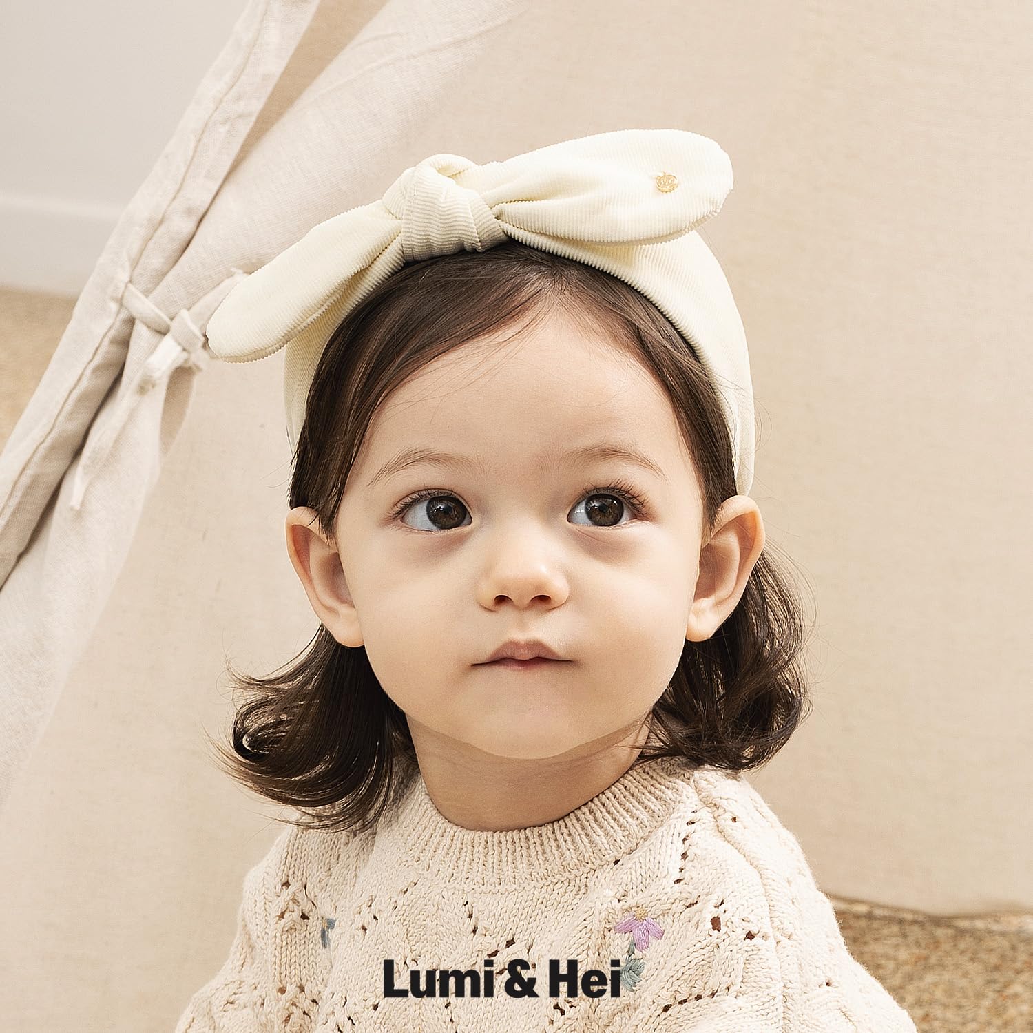 LUMI&HEI Baby Cotton Headbands (7colors) - Soft Corduroy HairBands with Bows for Baby girl toddler kids - Handmade Toddler Hair Accessories (Whipped Cream)
