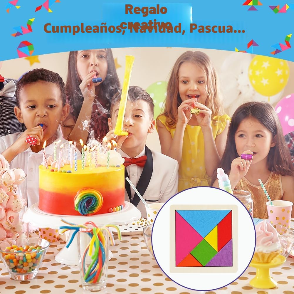 Ainiv 24PCS Tangram Infantil, Tangram Puzzle Madera Regalitos Cumpleaños Invitados Niños, Colegio, Detalles Cumpleaños, Rompecabezas Educativos Montessori para Niñas y Niños
