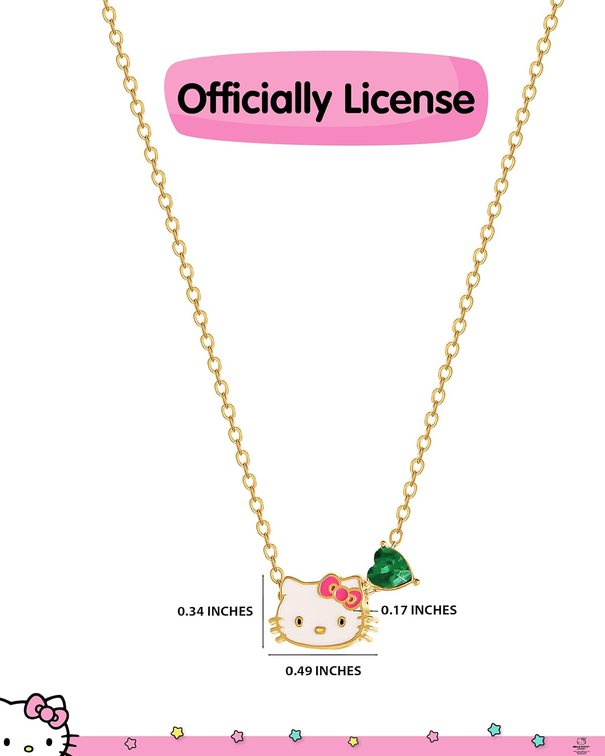 Hello Kitty Sanrio Gifts Birthstone Necklace 18", 18kt Gold Flash-Plated Necklace, Jewelry Official License