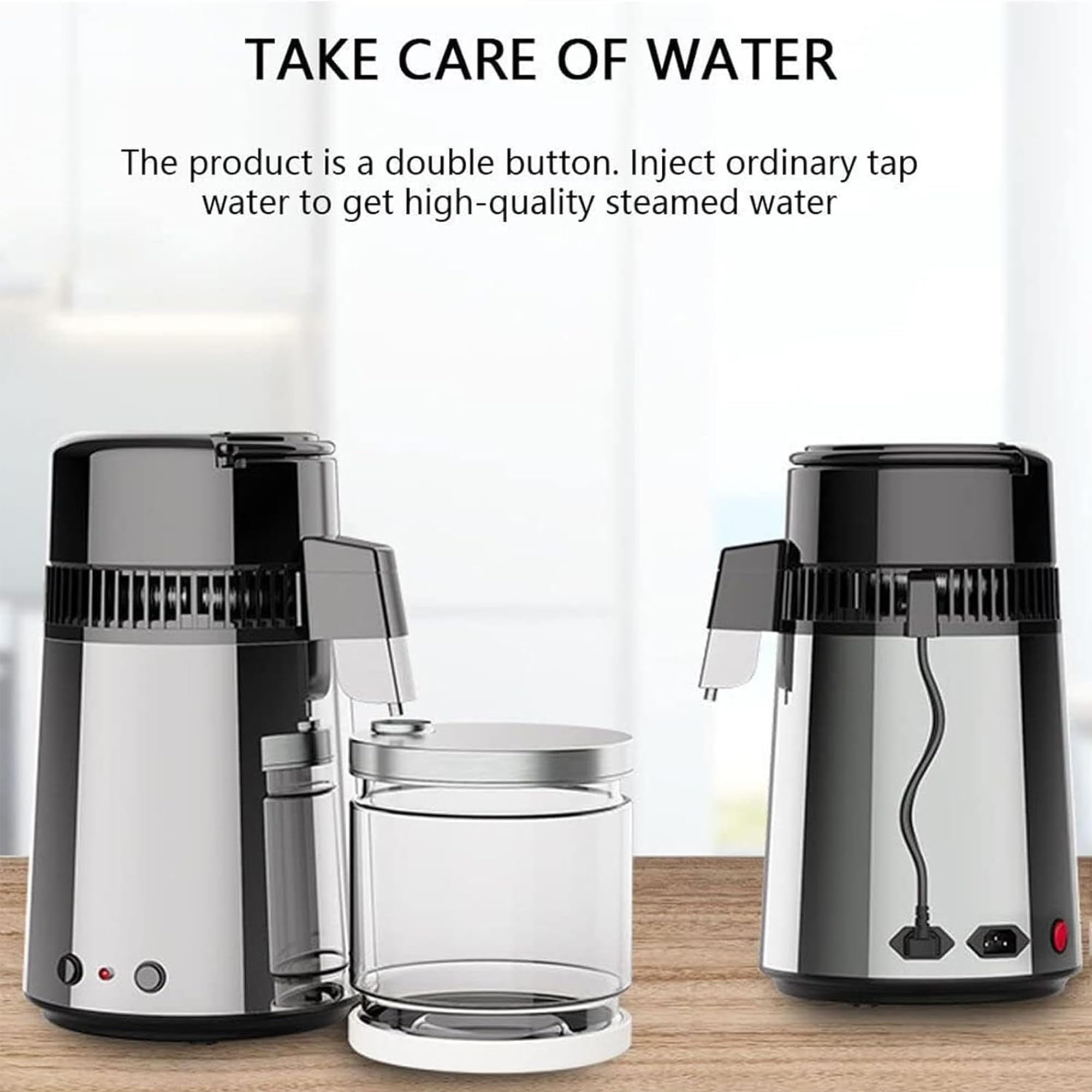 Dispensador de Agua Destilada, Dispensador de Agua Destilada Dental 750W, Dispensador de Agua Destilada para el Hogar 4L con Botella de Vidrio, Funcionamiento con Doble Botón, Protección contra