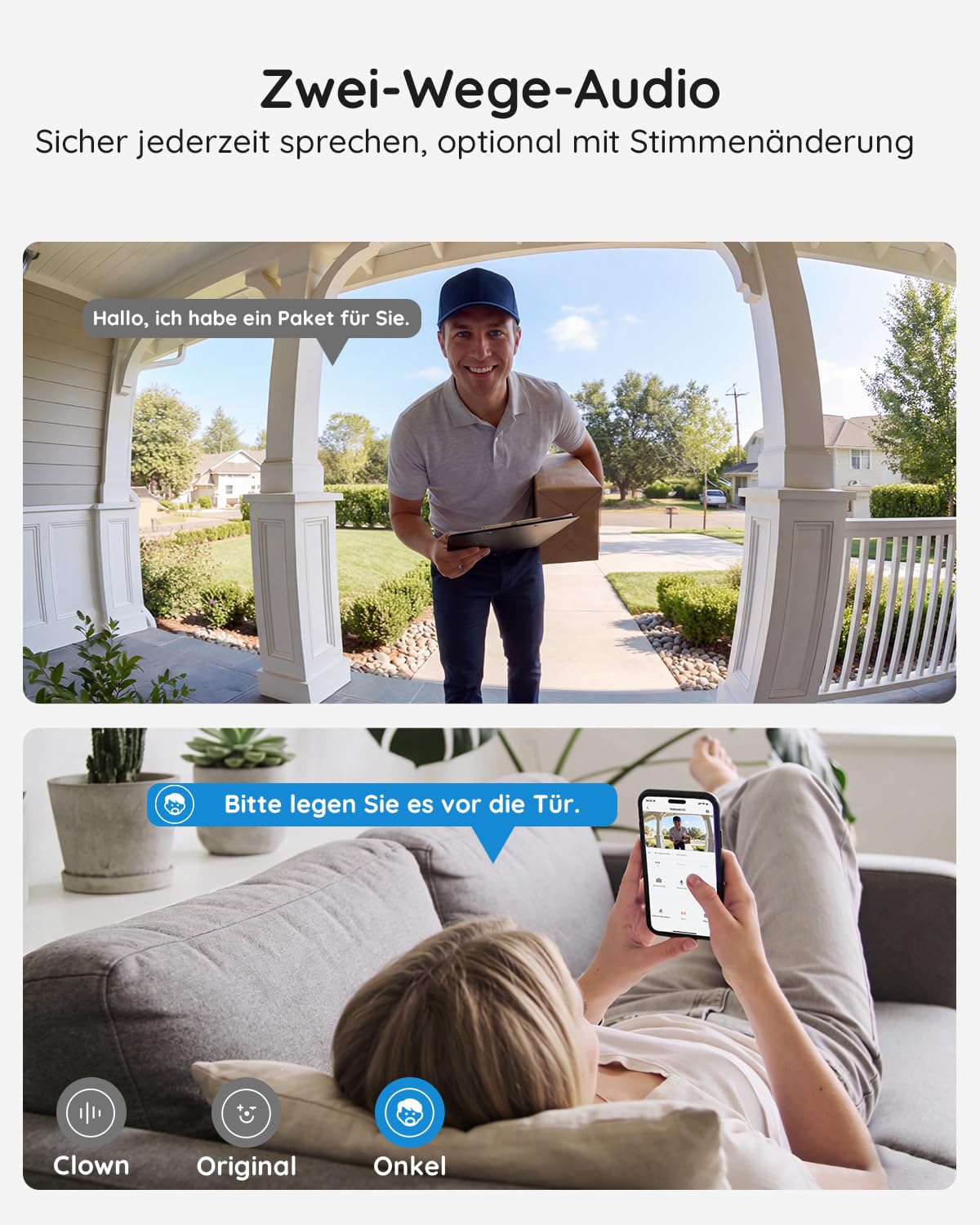 BOIFUN WLAN Video Türklingel mit Kamera, Ultra-HD-Funkklingel mit Kamera,Alexa-kompatibel, Nachtsicht, PIR Bewegungserkennung, 2-Wege-Audio, SD- & Cloud-Speicher, mit Chime, 2.4GHz, Schwarz