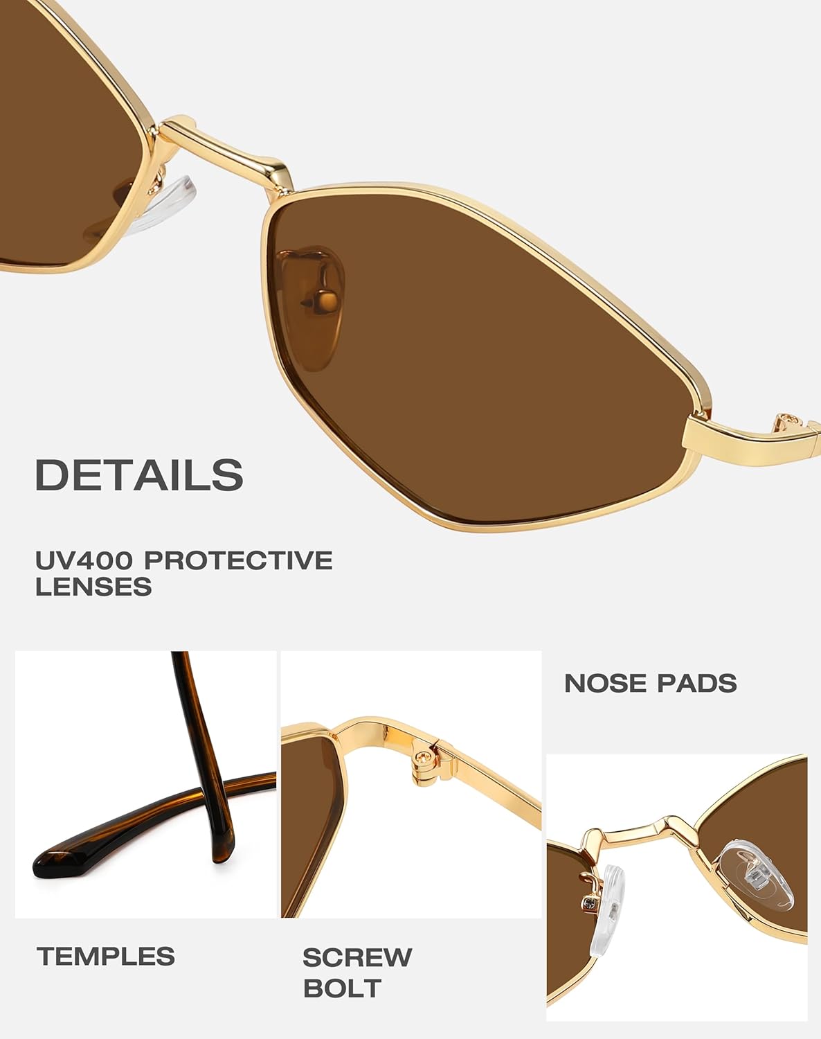 Retro Irregular Narrow Sunglasses for Women Trendy Vintage Polygon Small Shades Metal Frame UV Protection - Image 6