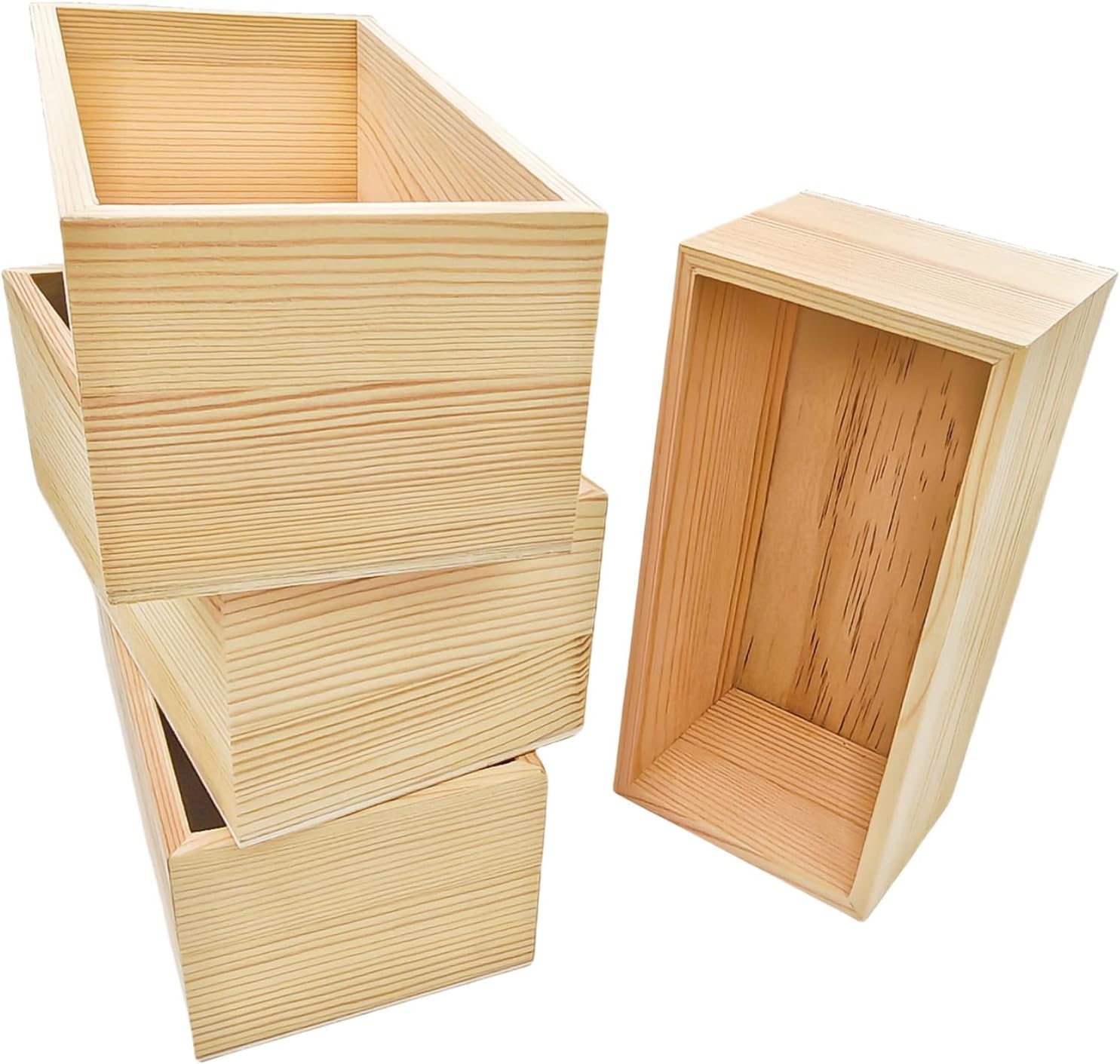 Anktily 4 Pack Unfinished Wooden Craft Storage Organiser Boxes, 8 x 4 x 3 inch Rectangle Wood Box, Rustic Natural Wood Container Box for Home Venue Decor