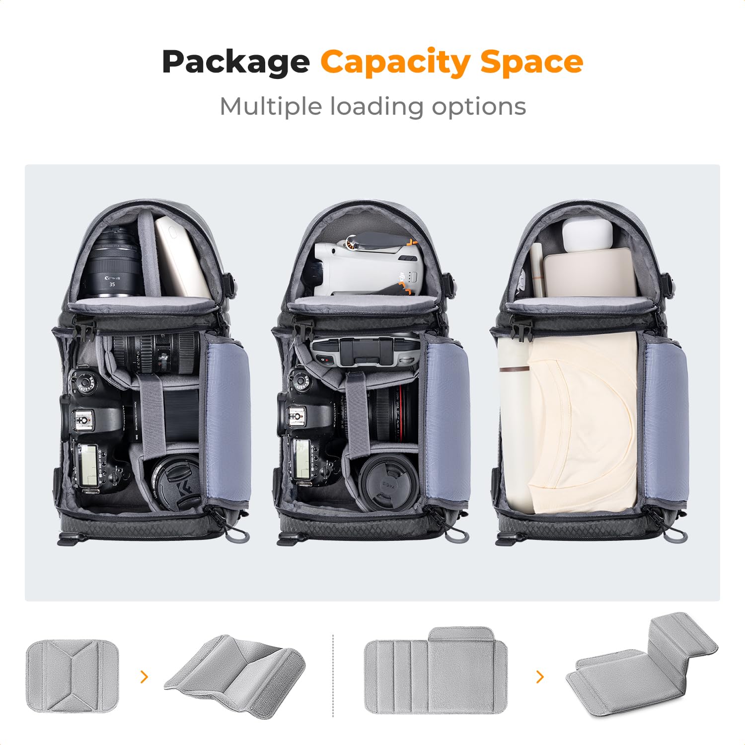 K&F Concept Plecak na aparat fotograficzny, torba na ramię, kwadratowa torba fotograficzna, prostokątne etui na aparat, kompatybilne z Canon/Nikon/Sony/DJI Mavic Drone (szary)