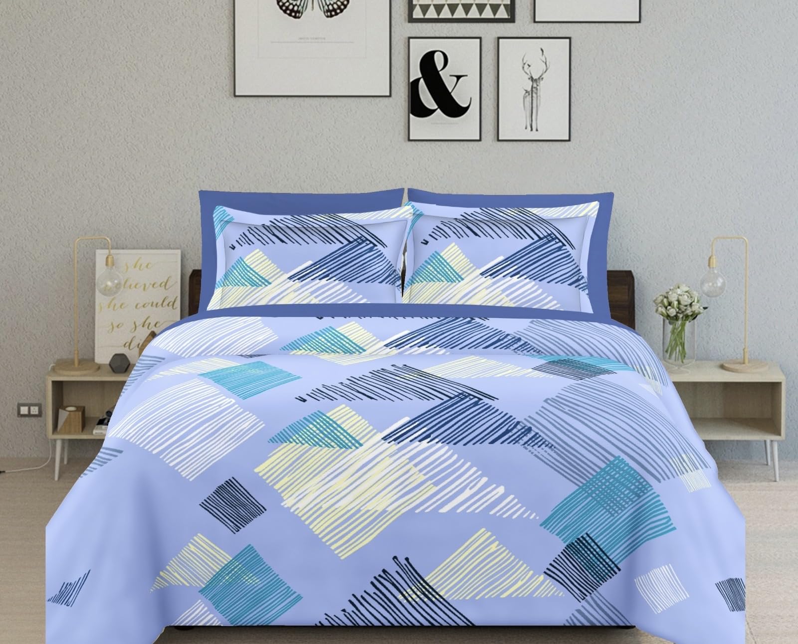 TANISHA HOME DECOR 100% Pure Cotton King Size Bedsheet, 108X120 Inch, 10 Feet Bedsheet, Super King Size XXXL with 2 Pillow Covers... (Sky Blue)