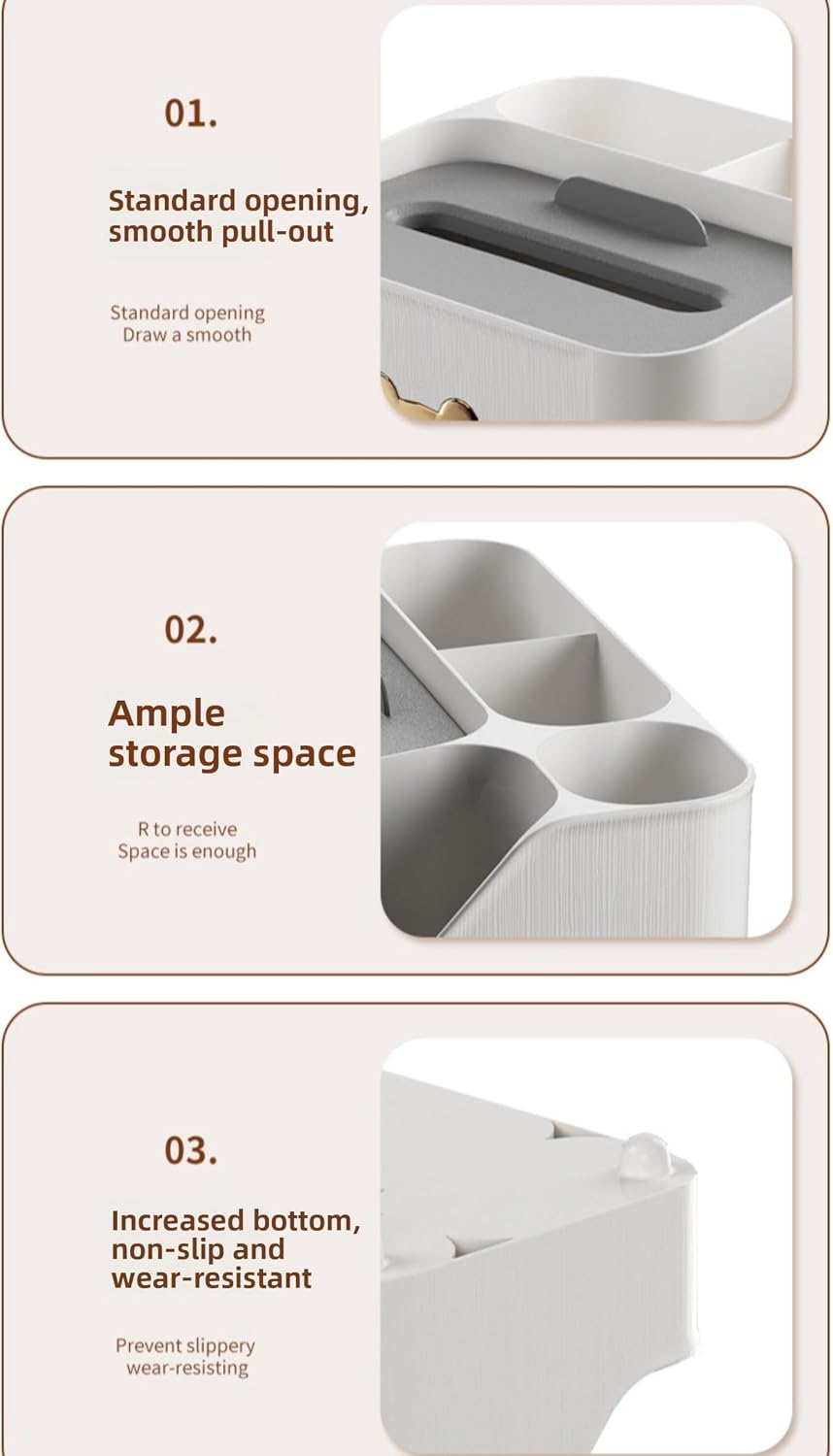 Multifunctional Desktop Remote Control Storage Box (3 Colors), Creative Multi-Compartment Pen Holder & Tissue Box, Desk Office Living Room & Bedroom Organizer (white) image 5