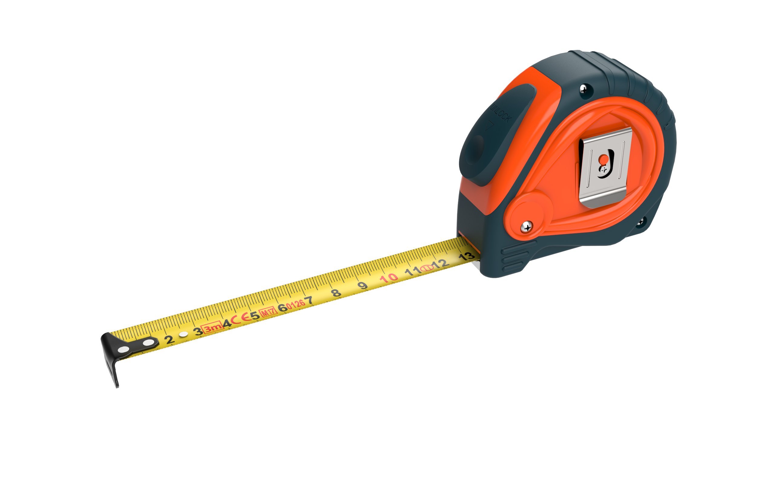 Presch flessometro professionale e robusto da 3m con clip solida da fissare alla cintura e sistema auto-avvolgimento