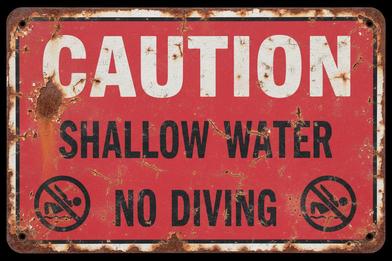 Wall Decor Caution Shallow Water No Diving Sign. 8x12Inch Metal Vintage Signs Aluminum Plates Printed