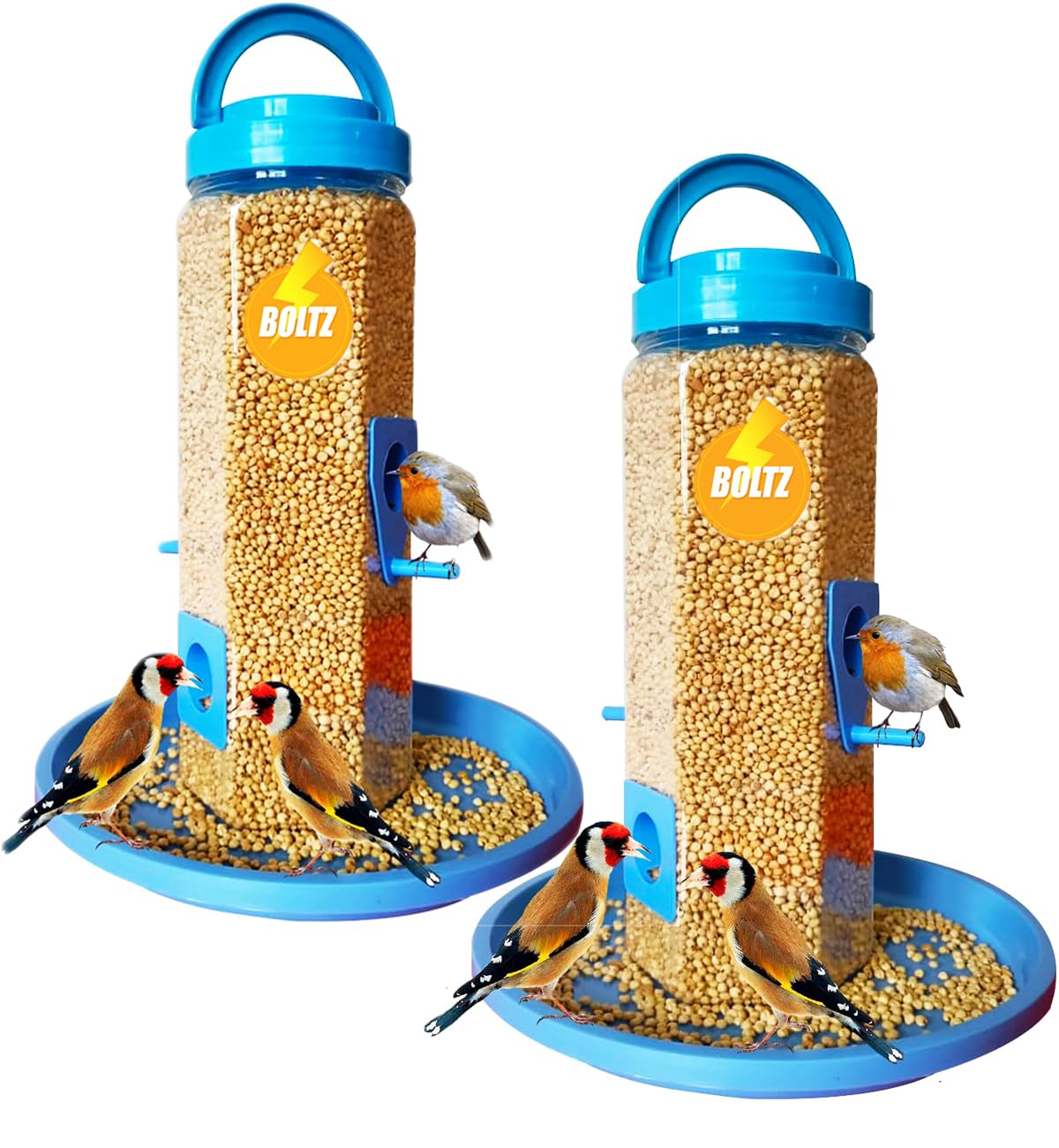 Boltz Hanging Bird Feeder, 4 Feed Nozzle, Hanging Food Feeder, Capacity 1 Kg, Bird Feeder for Balcony, Ideal for All Kind and Stage Bird-(Combo Transparent, Pack of 2) (Blue Pack of 2) (B0CZXV79ZW) Amazon Price History, Amazon Price Tracker