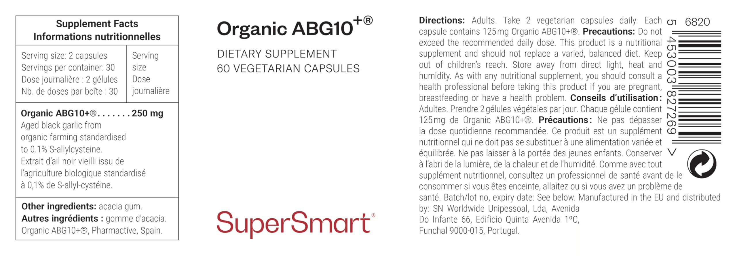 SuperSmart - ABG10+ ® - Estratto di Aglio Nero - Protegge le Cellule da Danni dei Radicali Liberi & Invecchiamento delle Cellule |Gluten Free - 60 Capsule Vegetariane