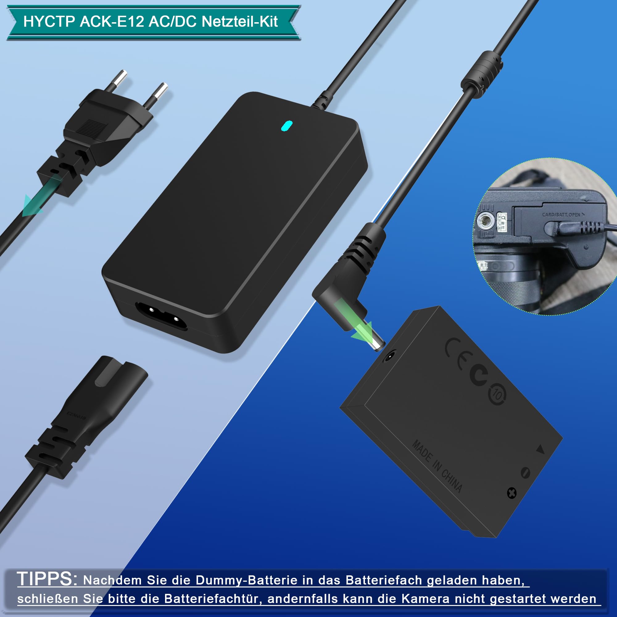 AC/DC ACK-E12 zestaw adapterów, DR-E12 Dummy akumulator zastępczy, pasuje do M50 Mark II, EOS M200, EOS M10, M2 akcesoria do aparatu