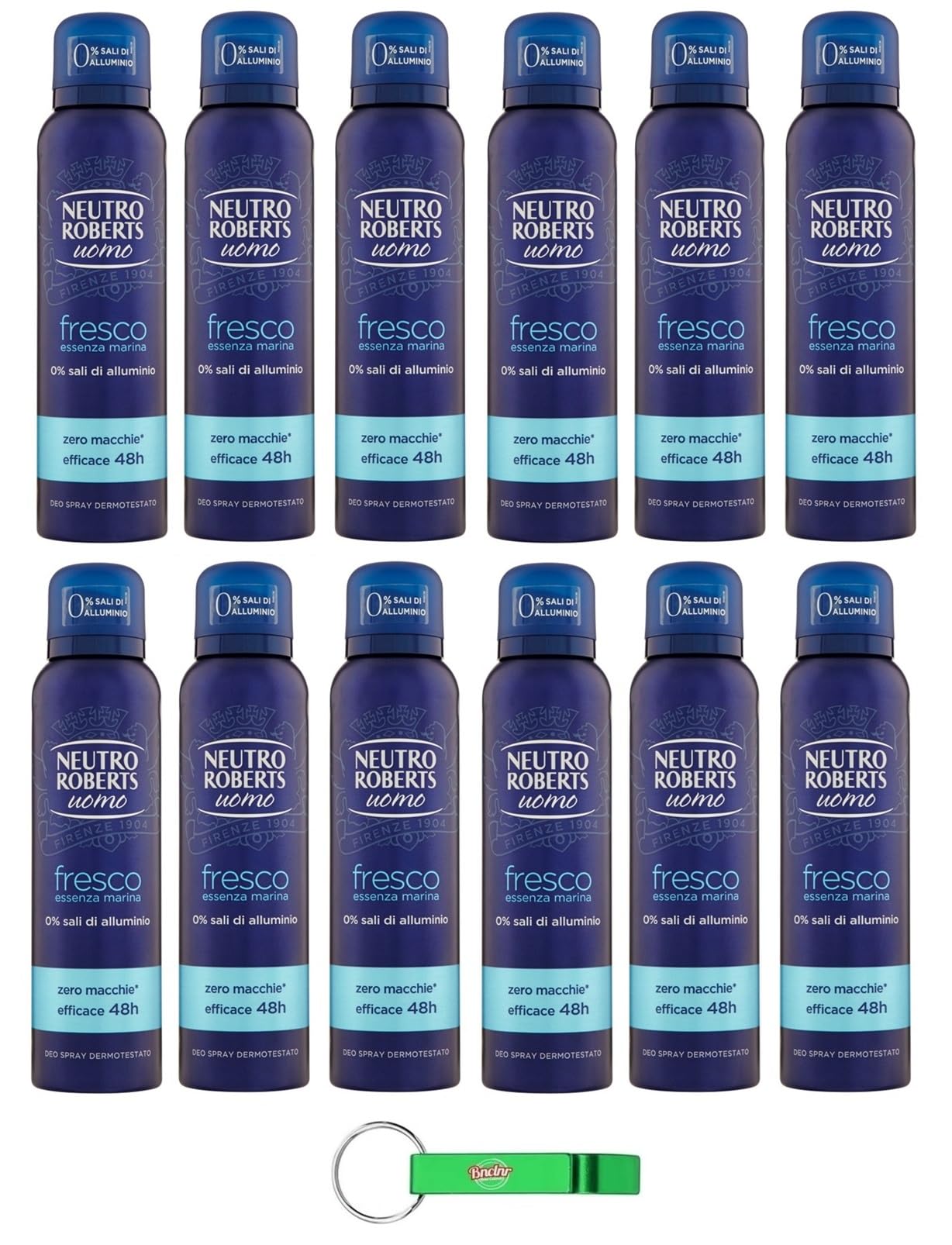12x Neutro Roberts Deodorante Spray Uomo Fresco Essenza Marina,Deospray für Männer,Wirksam 48 Stunden Ohne Salze - 150ml + Beni Culinari Kostenloser Schlüsselanhänger