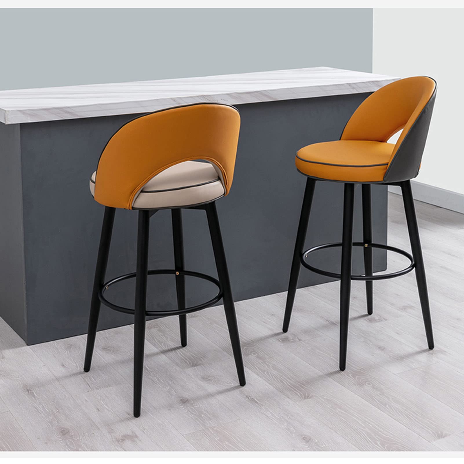 Rodzinny stołek barowy Wysoki stołek Obrotowy stołek barowy Zestaw 2 szt. Taborety tapicerowane wysokiej jakości skórą PU z oparciem do pubu Home Bar Jadalnia (C 72 cm Wysokość siedzenia) Made in