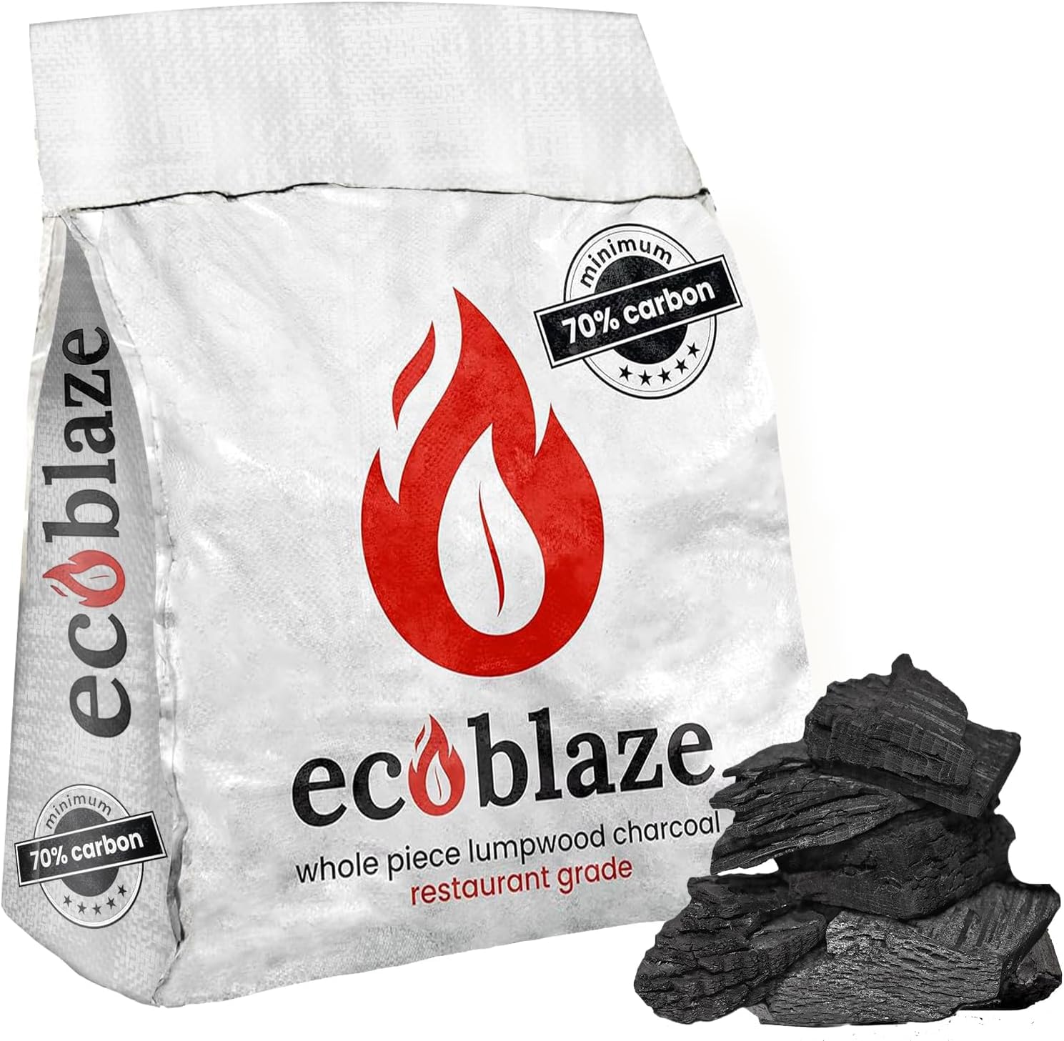 Ecoblaze 10Kg Lumpwood Charcoal – Premium & Restaurant Grade Smokeless Natural charcoal with >70% Carbon Content for BBQ,Smoker & Pizza Oven - Ideal & Great Alternative to Charcoal Briquettes