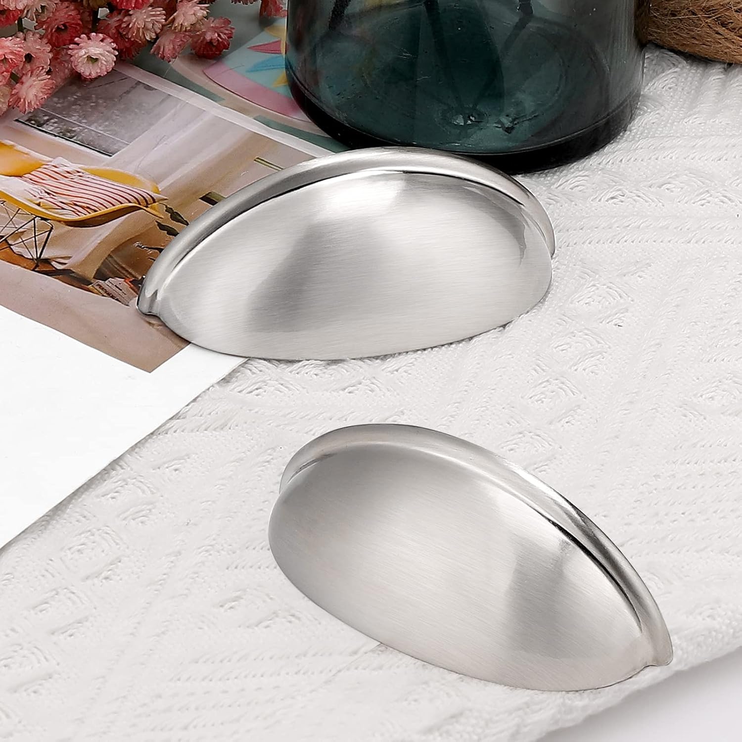 Probrico 20 Pack Bin Cup Drawer Pulls Dresser Handles for Cabinets Brushed Nickel, 3 Inch Hole Centers Cabinet Cup Pulls Kitchen Furniture Handles, Nickel Cabinet Hardware