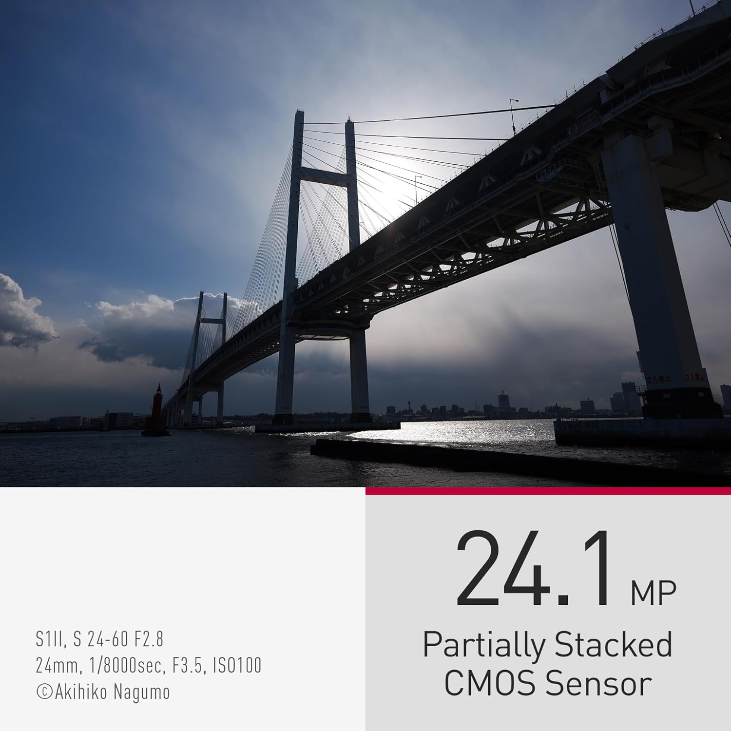 The new LUMIX S1II camera captures a beautiful bridge silhouette against a bright sky.