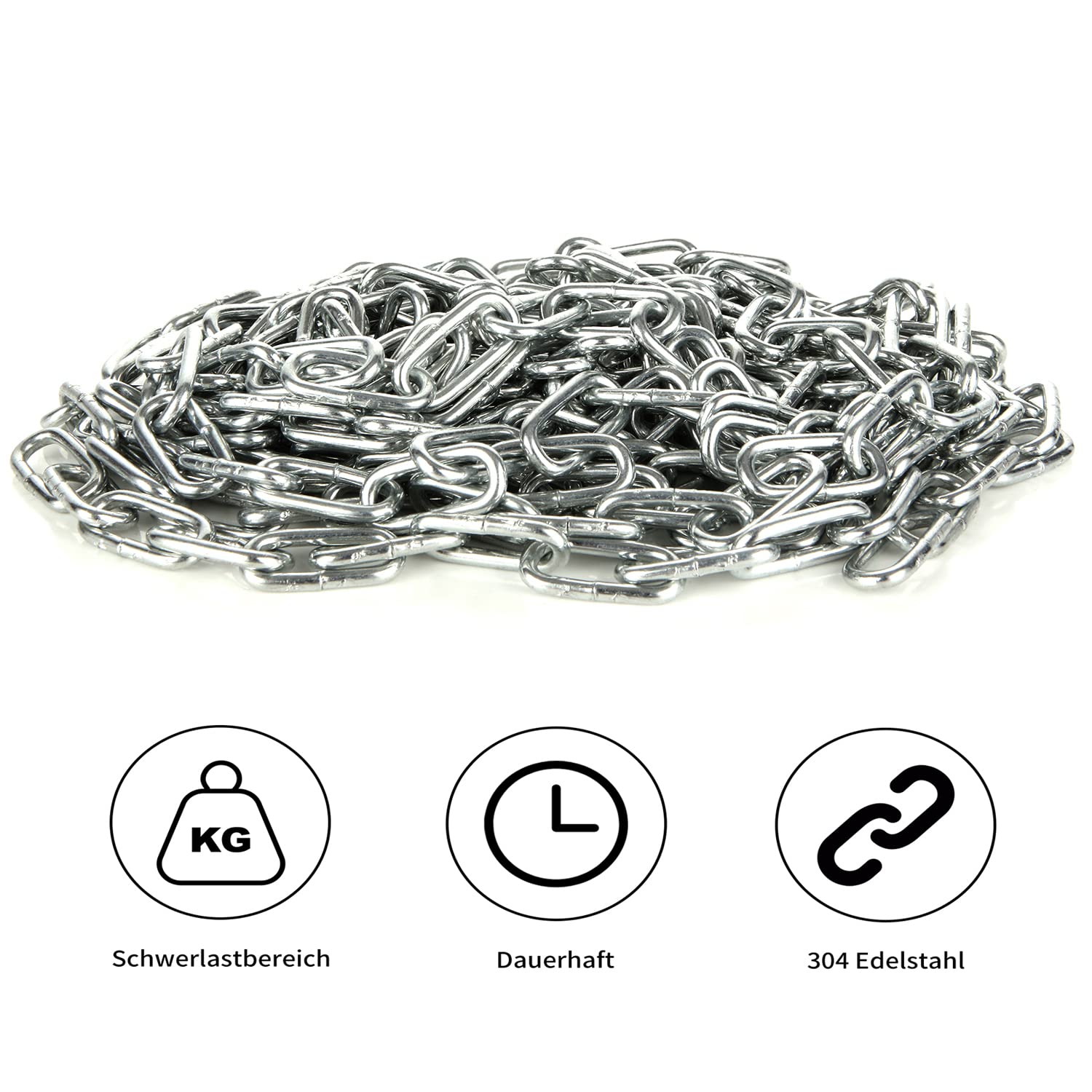 Roestvrij stalen ketting 3 meter lengte, metalen ketting, schakelketting, 2 mm dikke lichte kettingschakels voor thuis, buiten, camping, hangende ketting voor huisdieren, diefstal, preventie